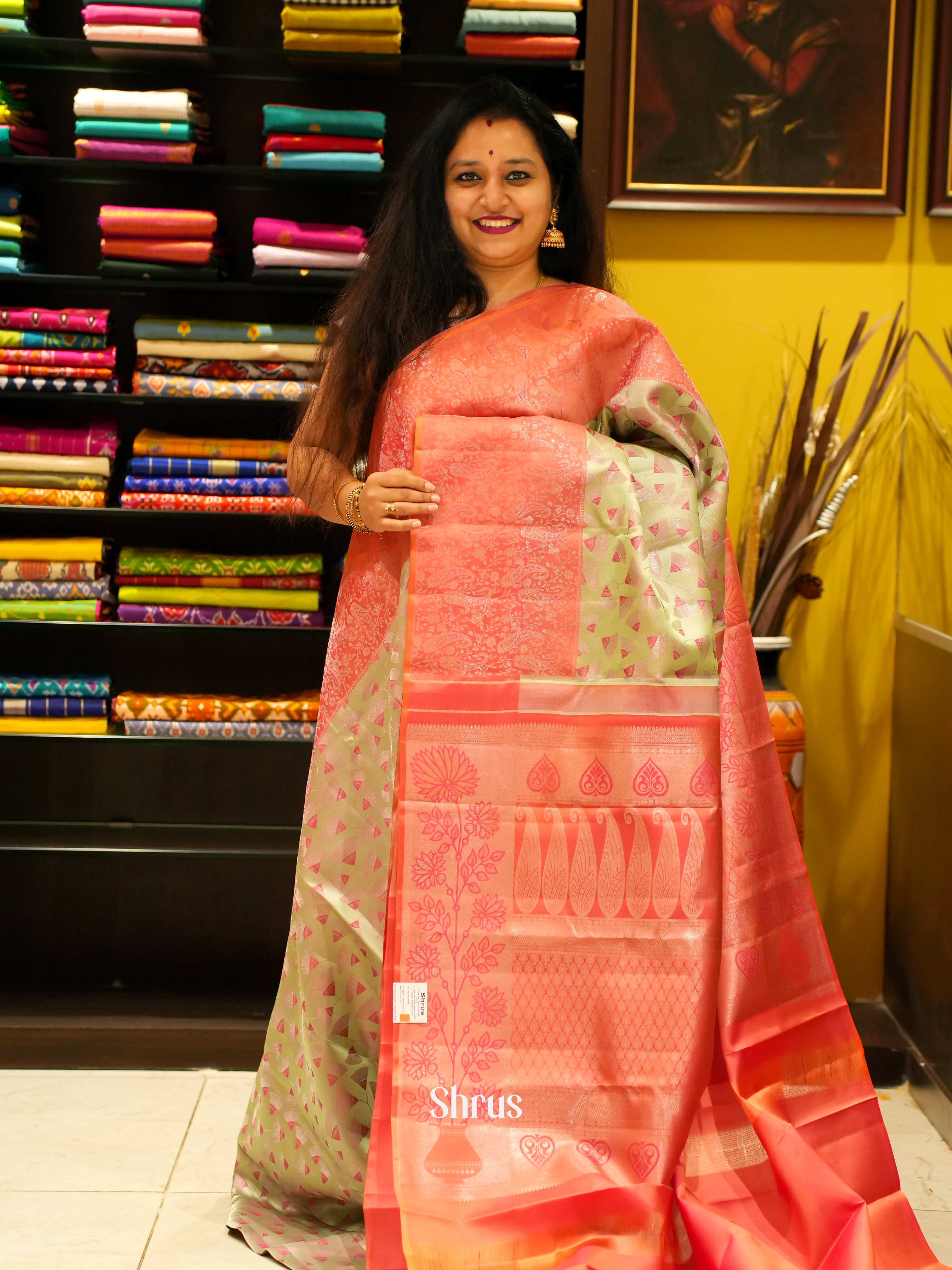 Elachi Green & Red - Kanchipuram silk Saree