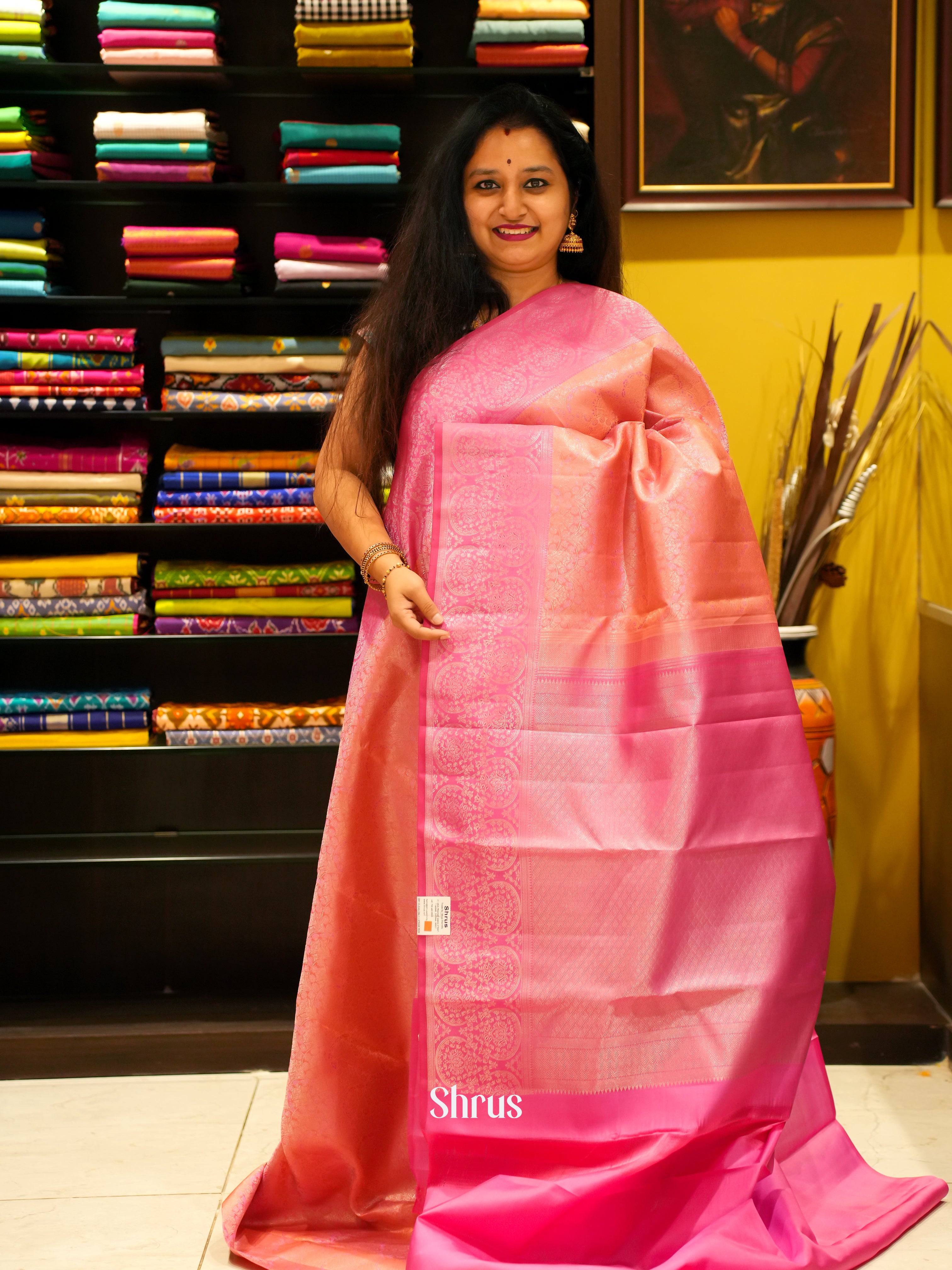 Peach & Pink - Kanchipuram silk Saree