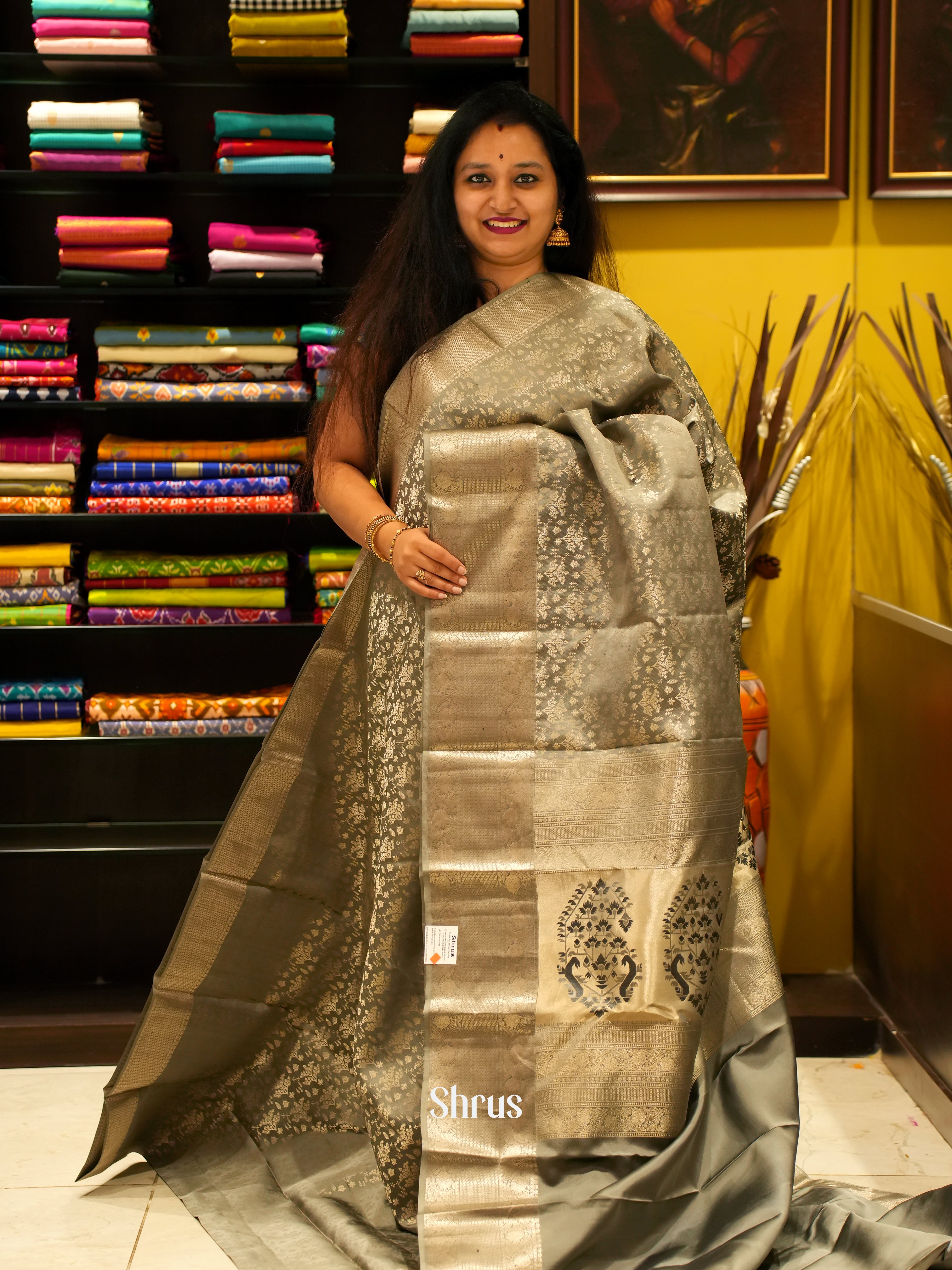 Grey(Single Tone) - Kanchipuram silk Saree