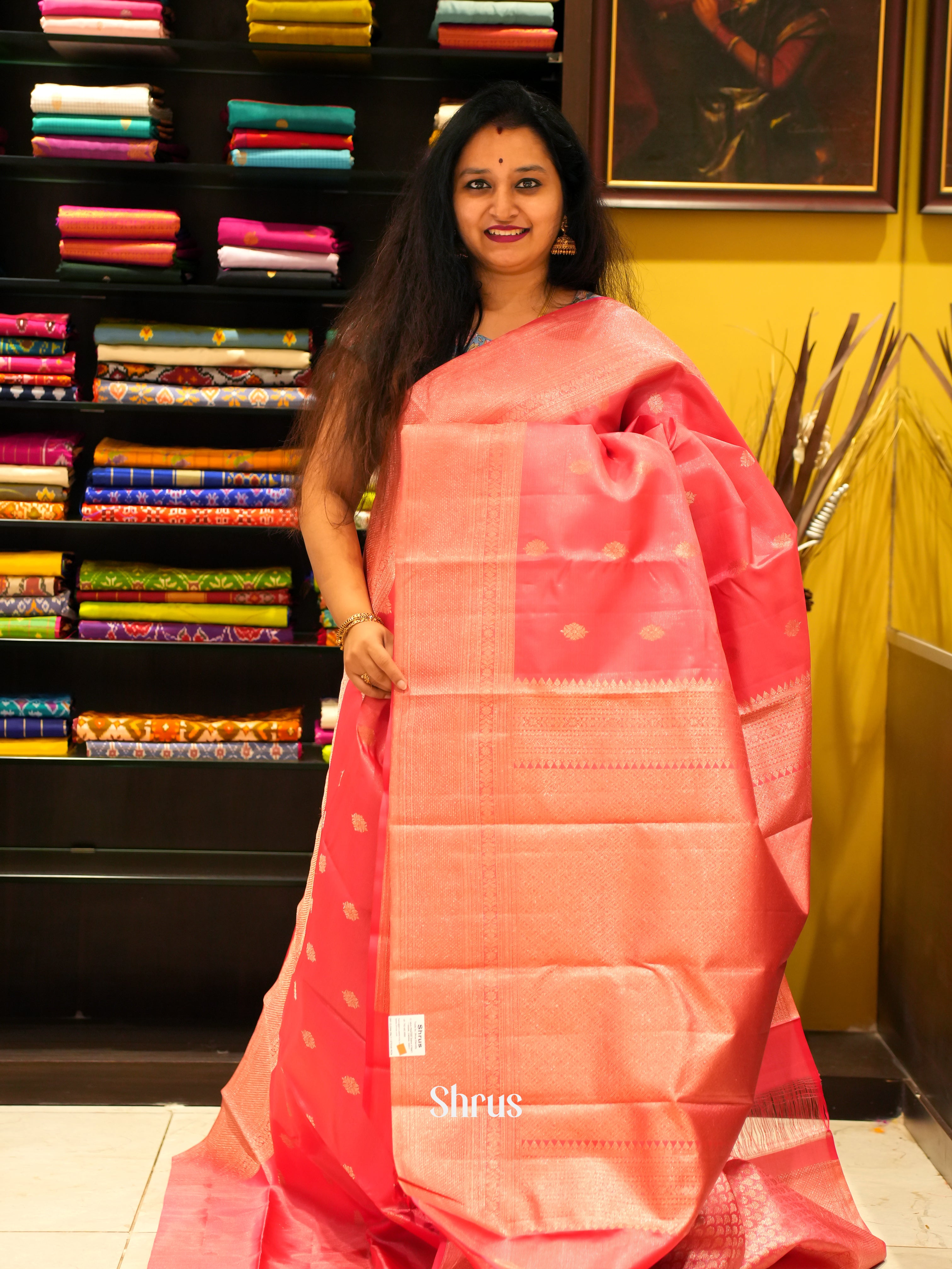 Pink(Single Tone)  - Kanchipuram silk Saree