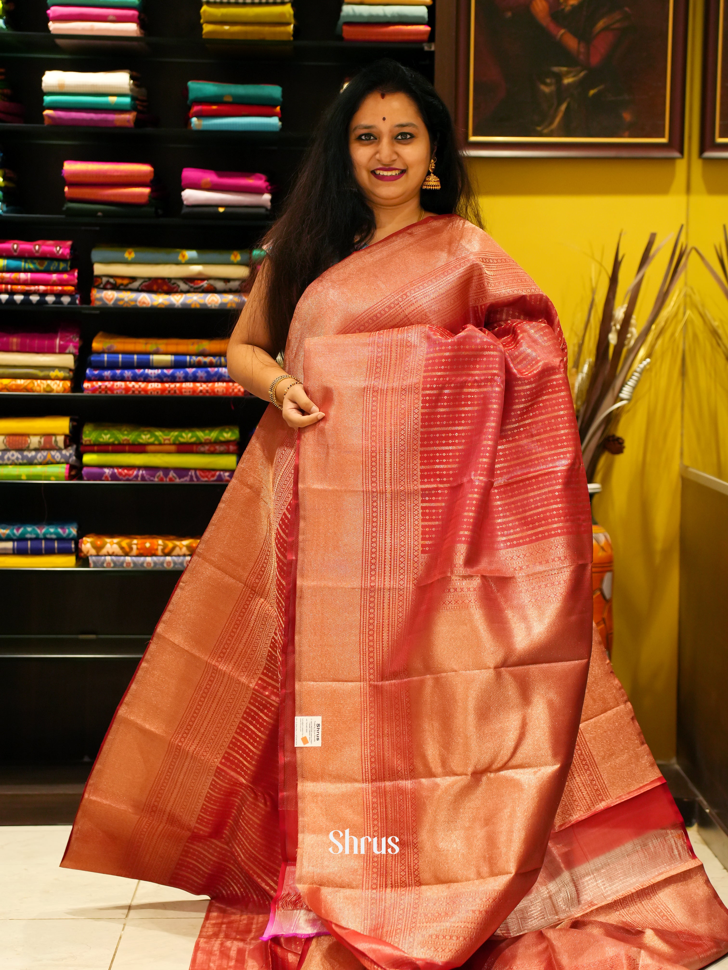 Red(Single Tone) - Kanchipuram silk Saree