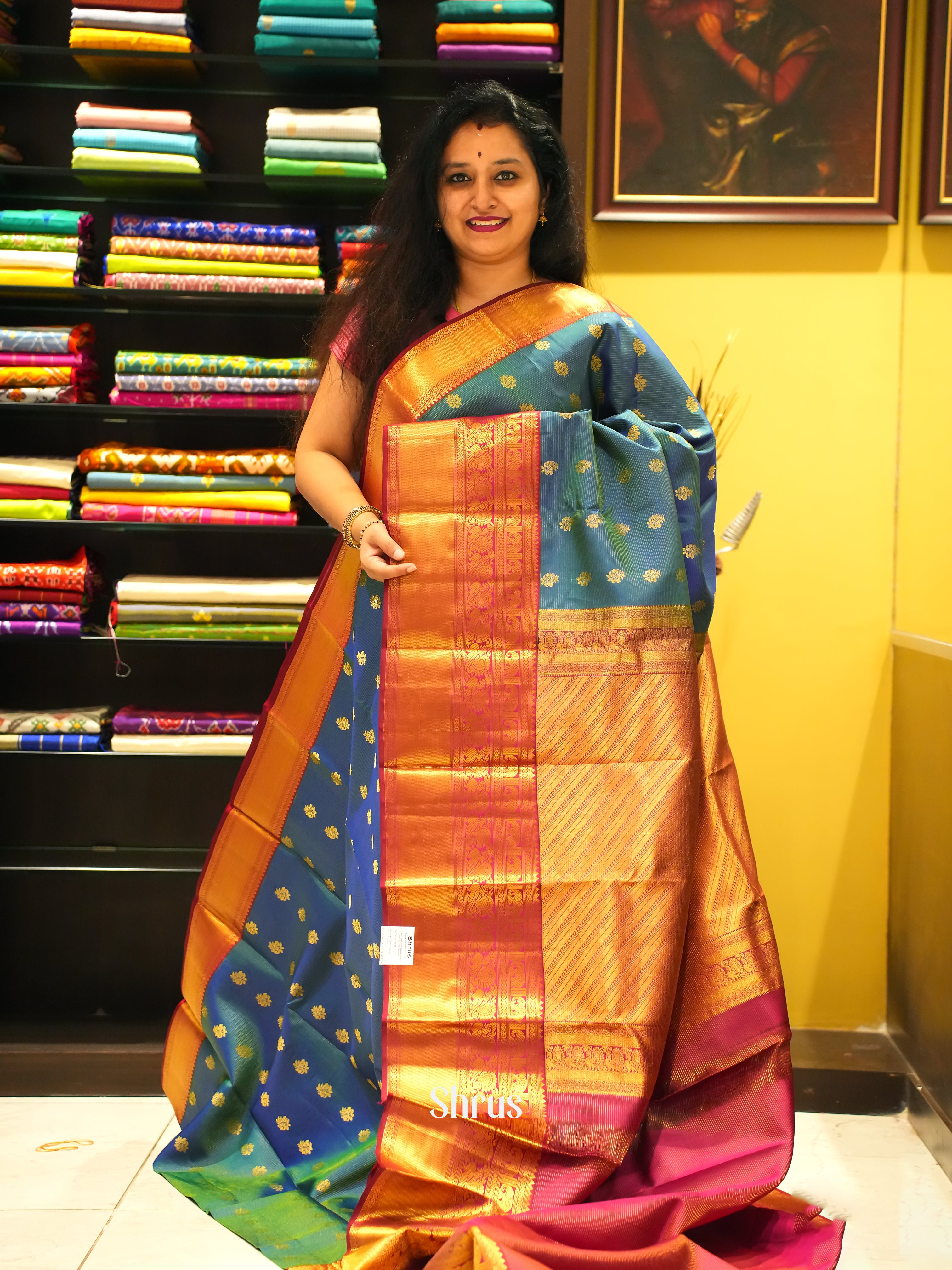 Blue & Maroon - Kanchipuram Silk Saree - Shop on ShrusEternity.com