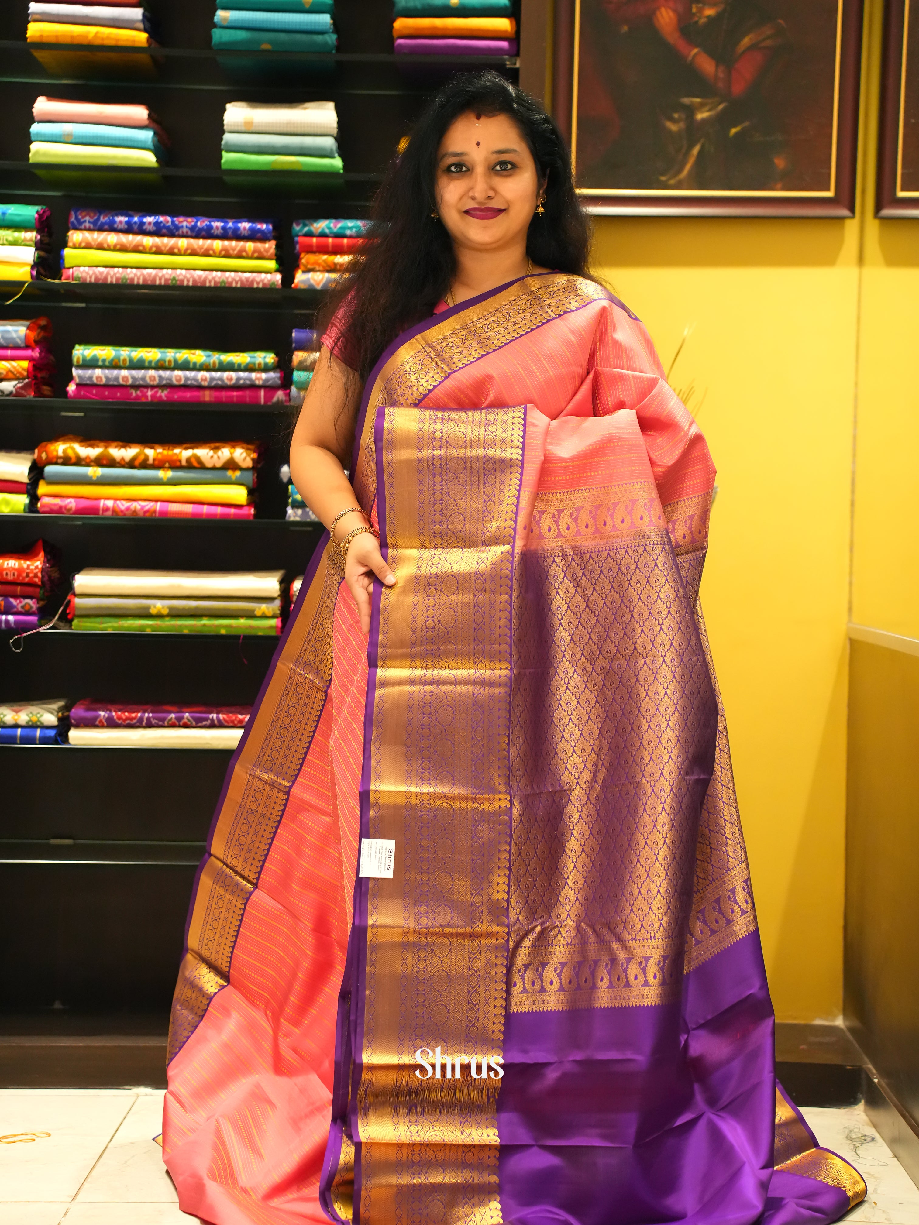 Pink & Purple - Kanchipuram Silk Saree - Shop on ShrusEternity.com