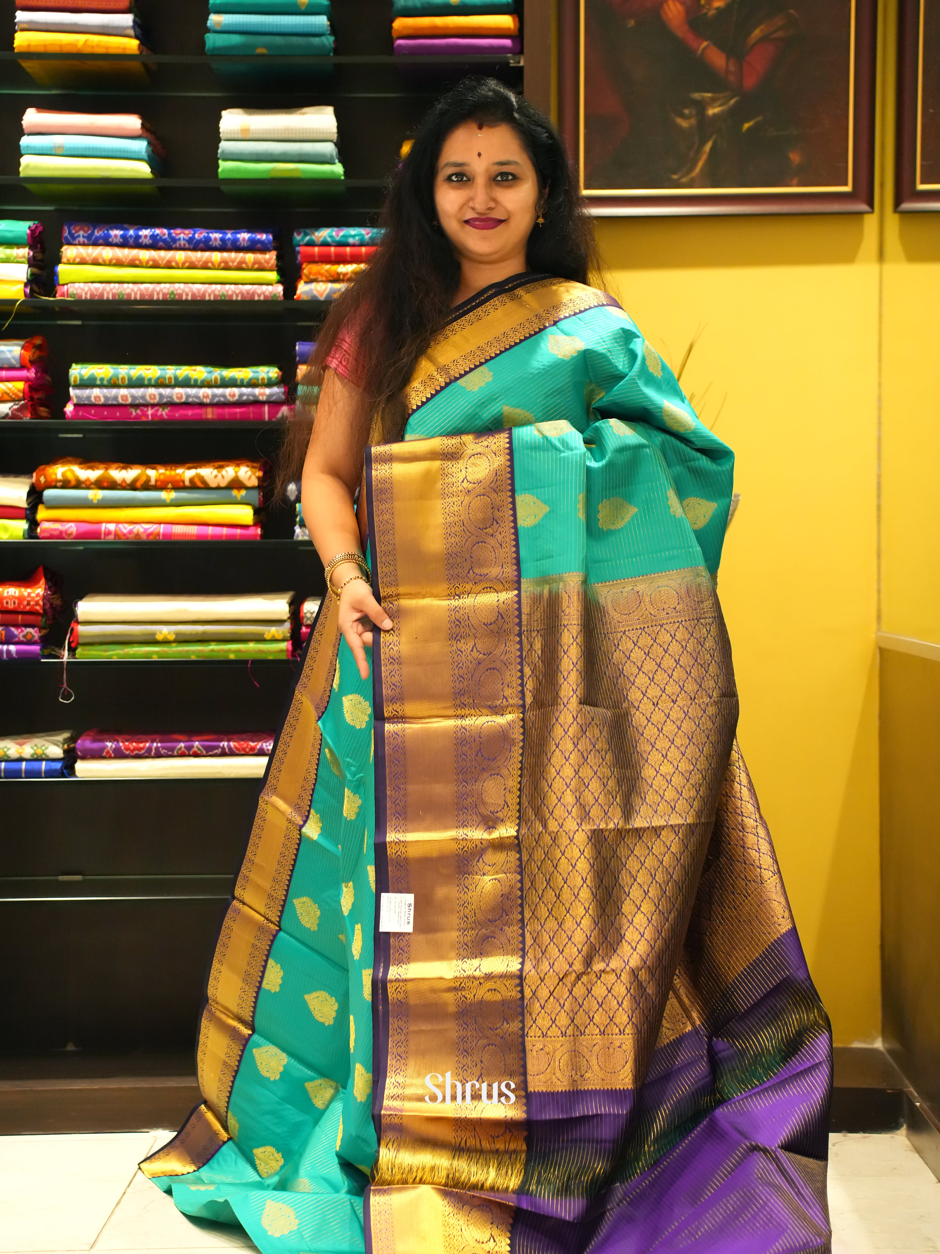 Green & Purple - Kanchipuram Silk Saree - Shop on ShrusEternity.com