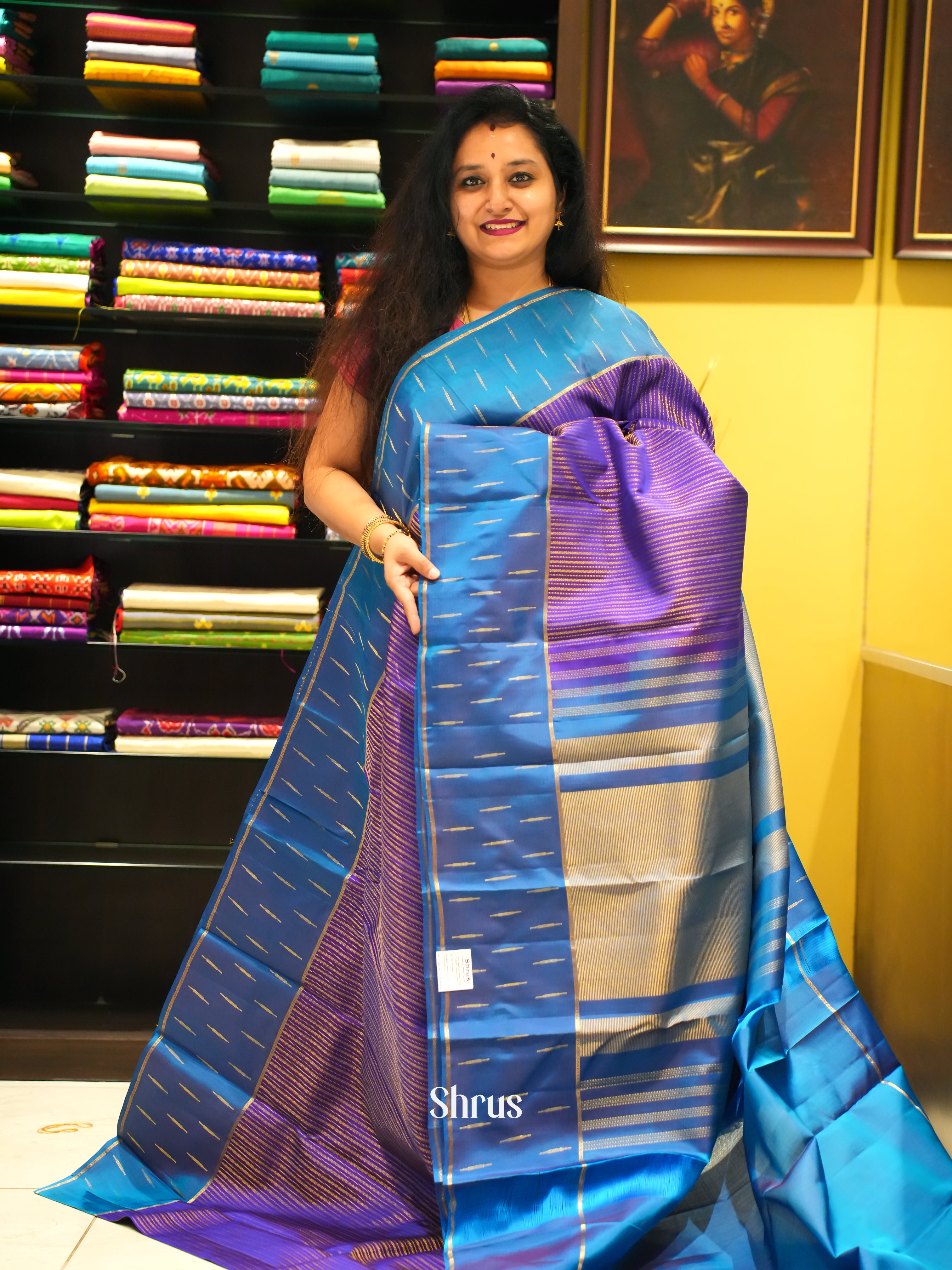 Purple & Blue - Kanchipuram Silk Saree - Shop on ShrusEternity.com