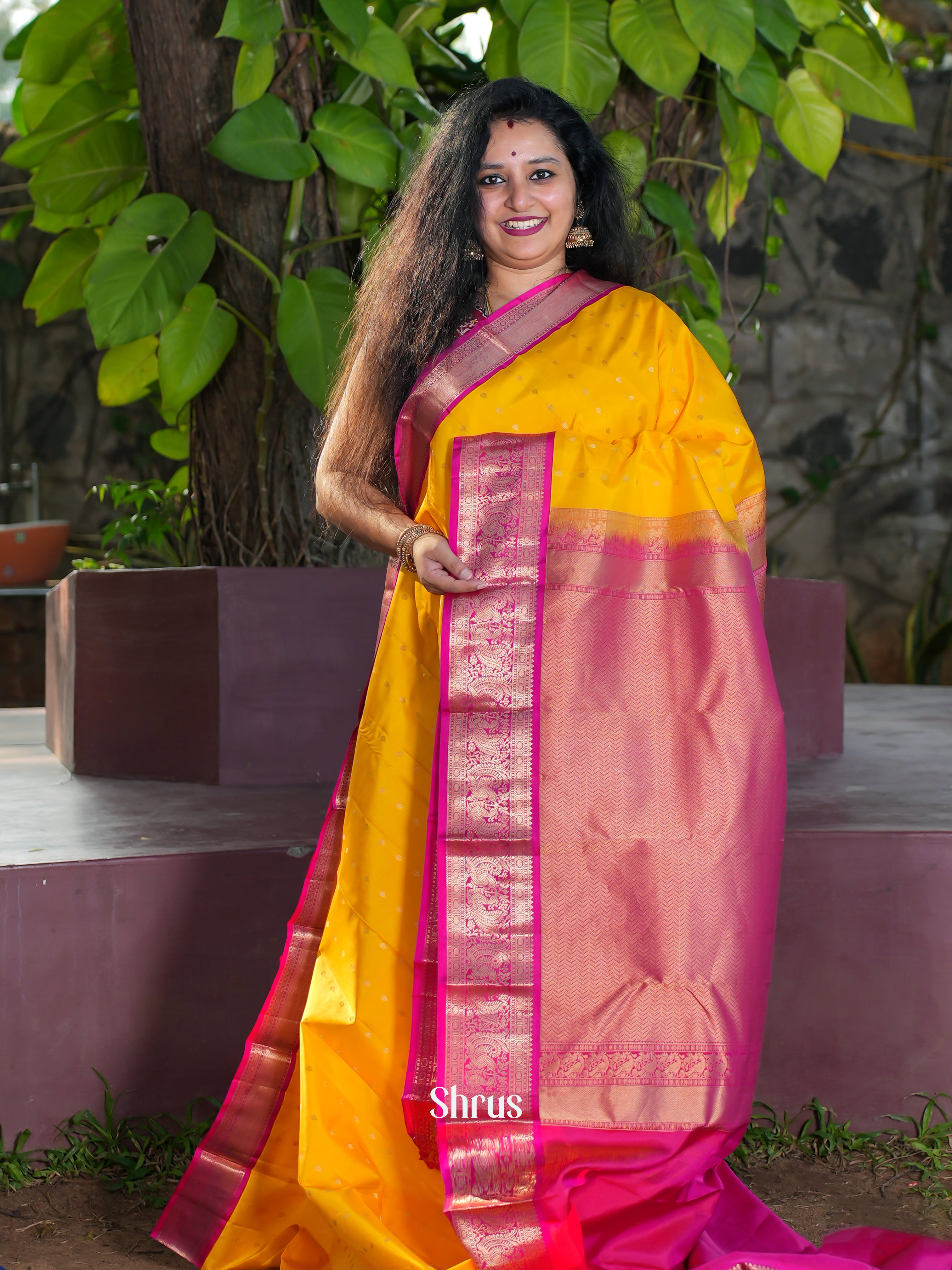 Yellow & Pink - Kanchipuram silk Saree