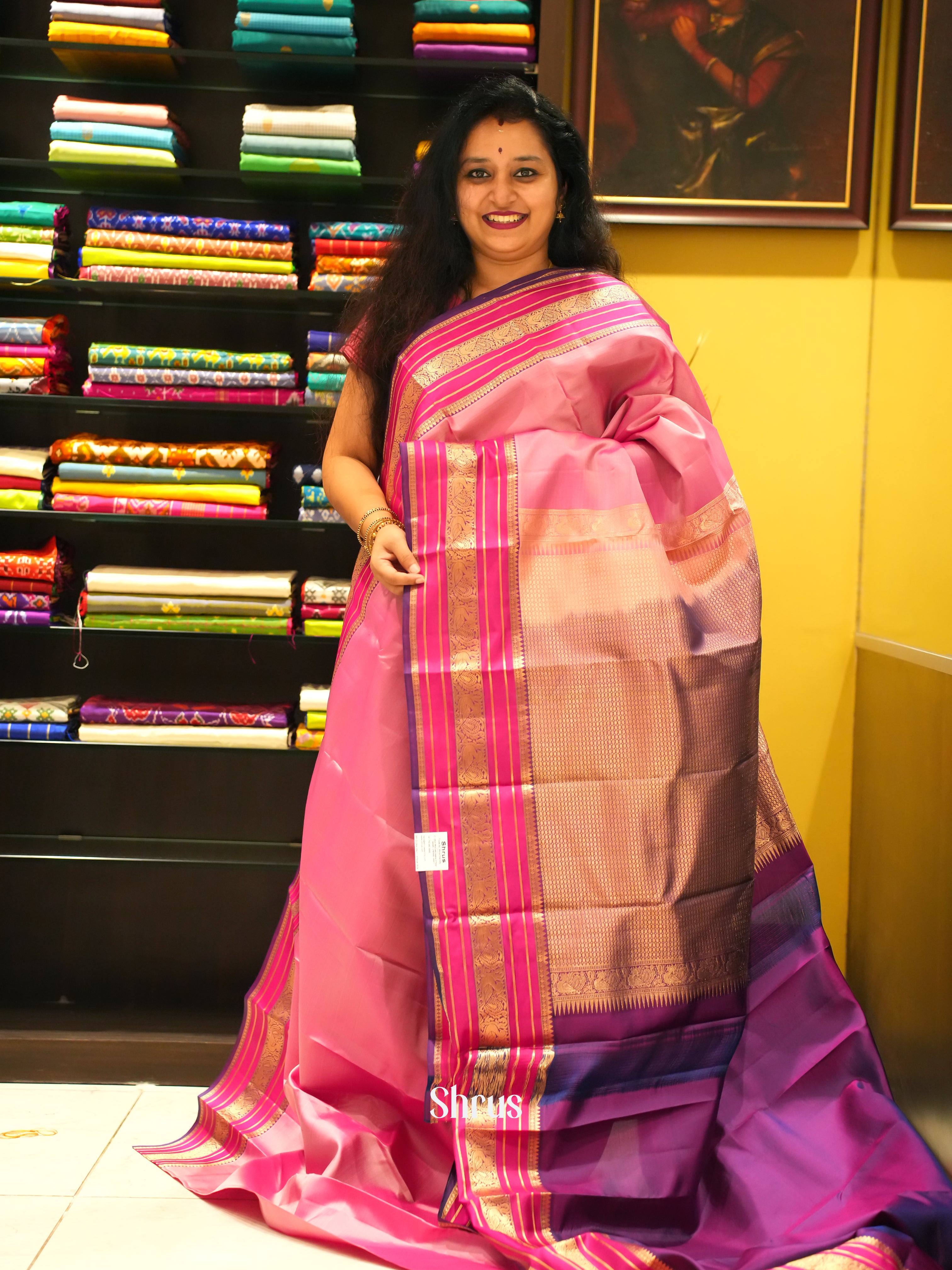 Pink & Purple - Kanchipuram Silk Saree - Shop on ShrusEternity.com