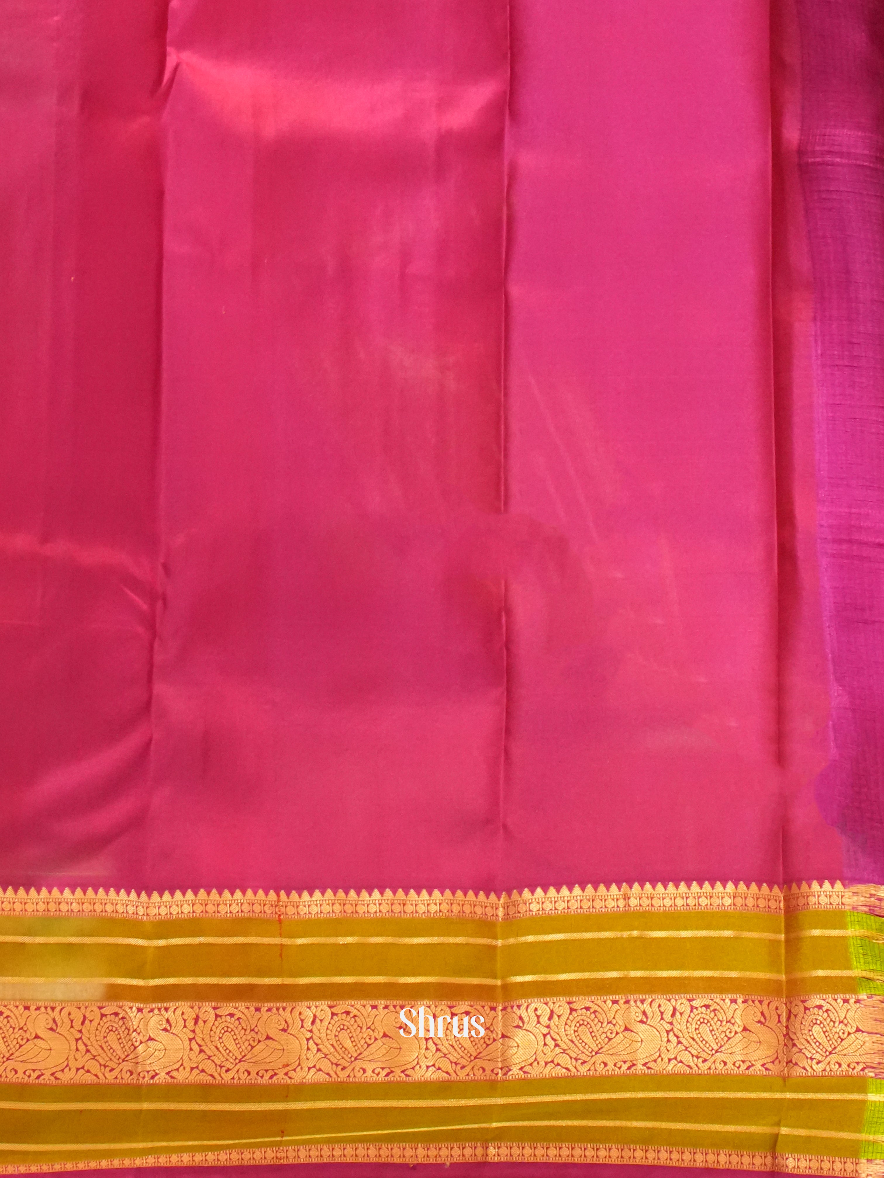 Majenta Pink & Green - Kanchipuram Silk Saree - Shop on ShrusEternity.com