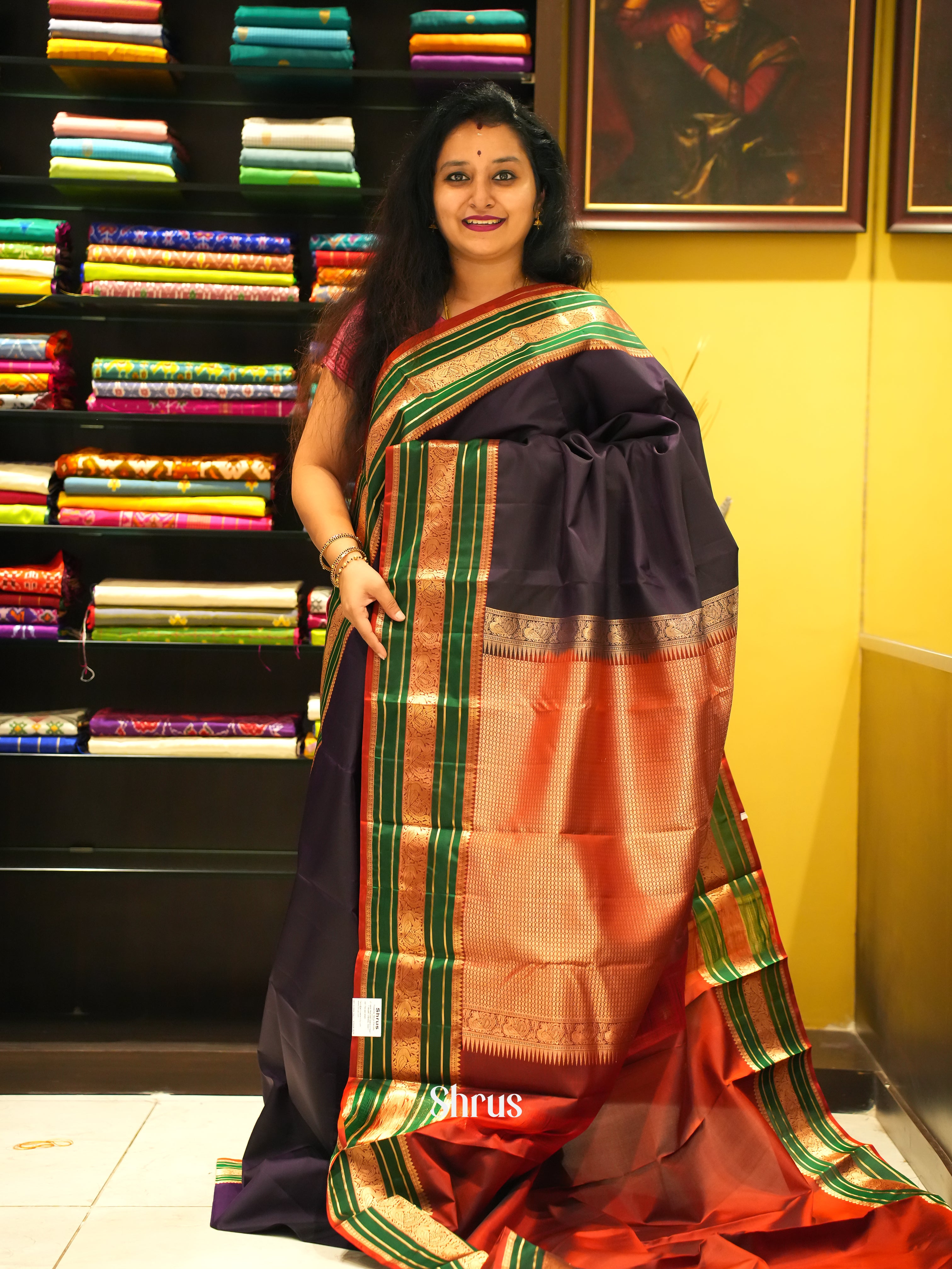 Jamun & Red - Kanchipuram Silk Saree - Shop on ShrusEternity.com