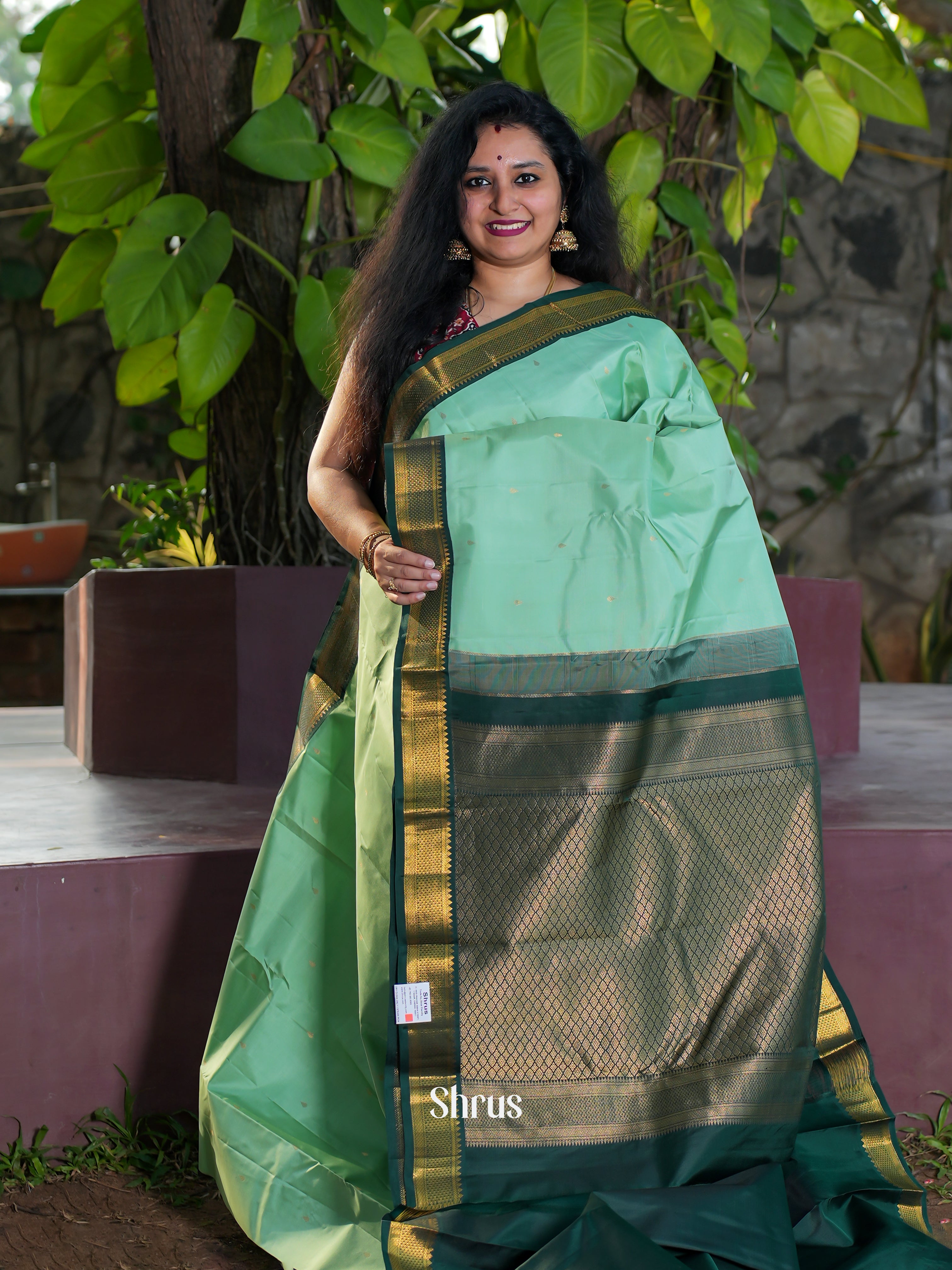 Teal Green & Green - Korvai Kanchipuram silk Saree