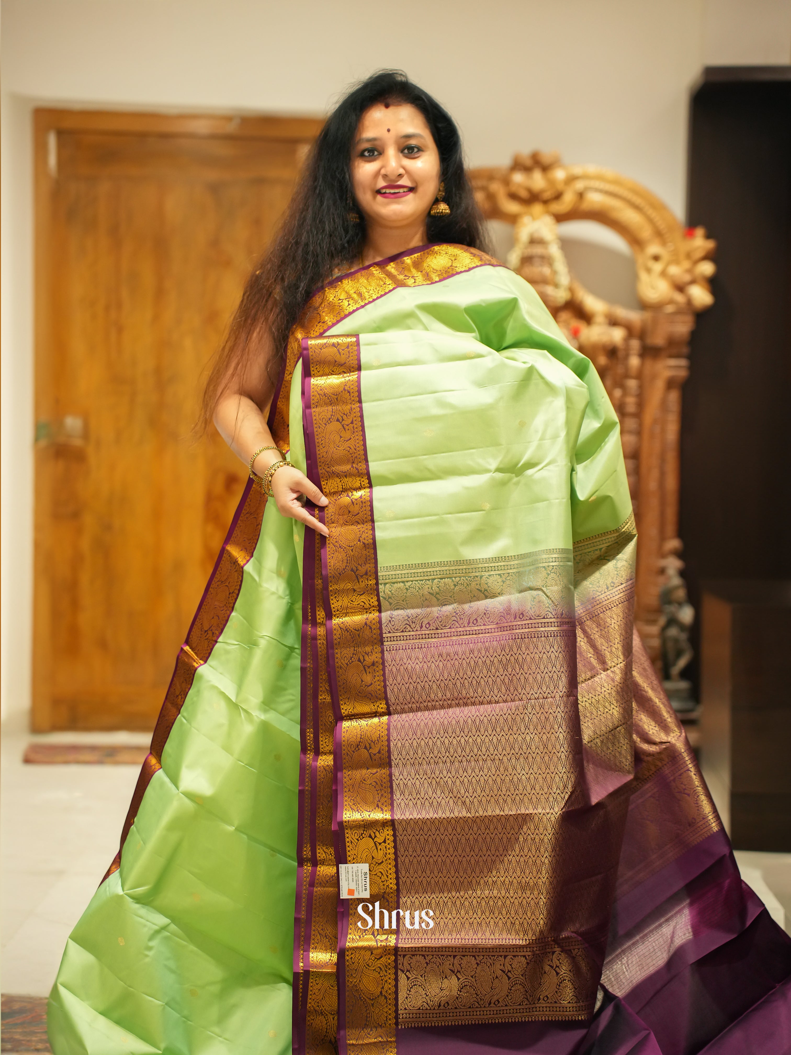 Apple Green - Korvai Kanchipuram silk Saree