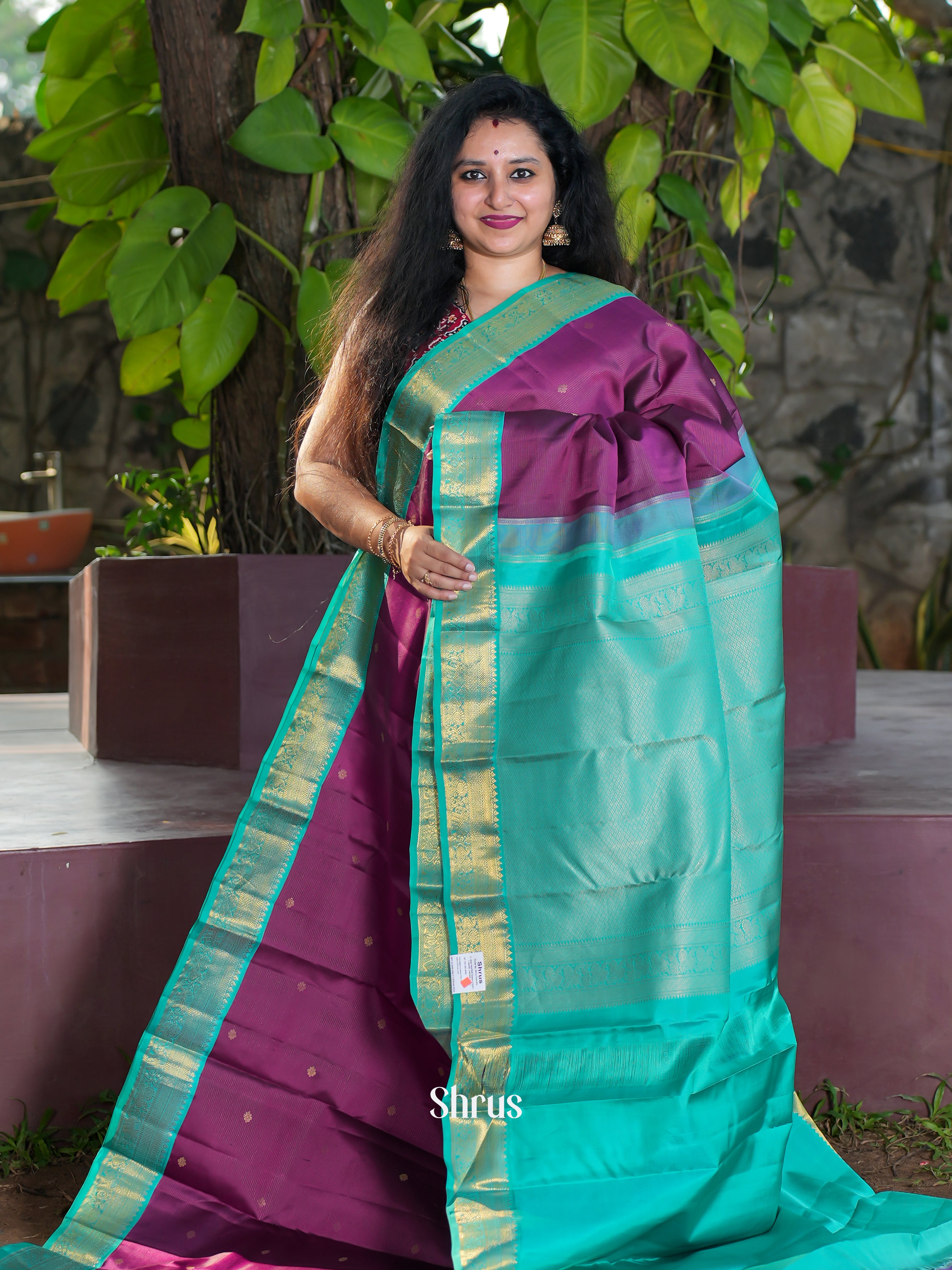 Purple & Teal - Korvai Kanchipuram silk Saree