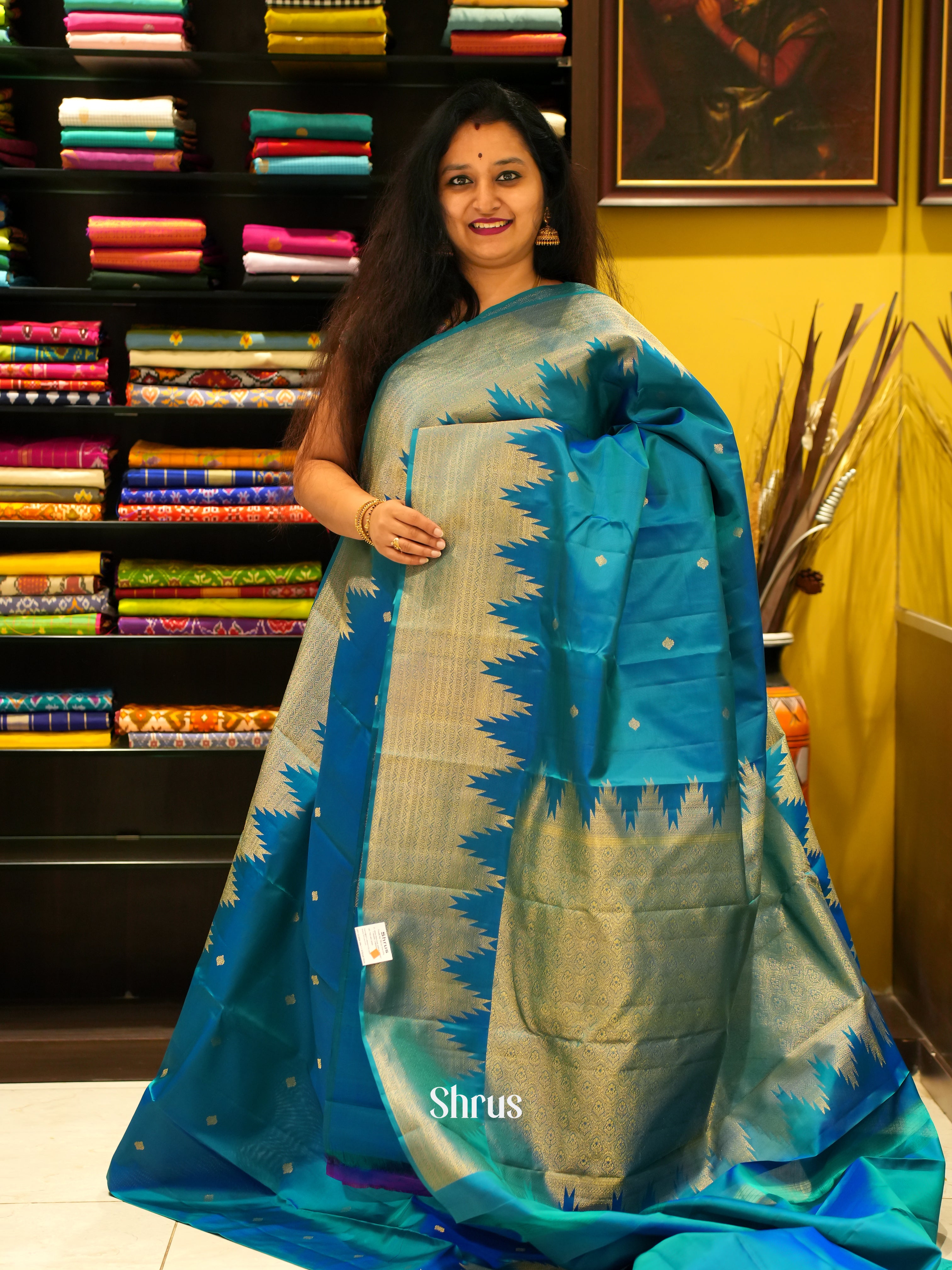 Peacock Blue(Single Tone) - Kanchipuram silk Saree