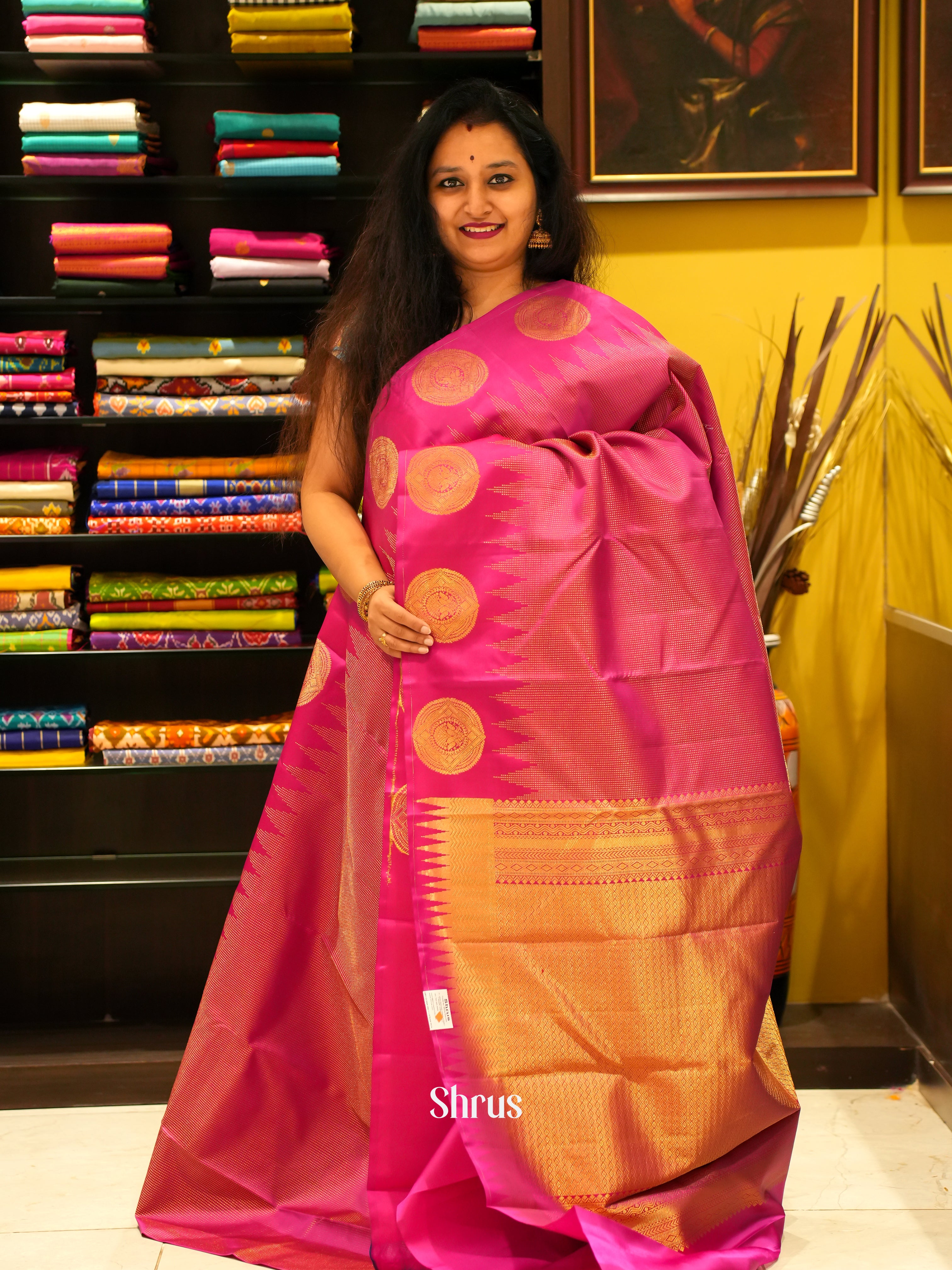 Pink(Single Tone)  - Kanchipuram silk Saree