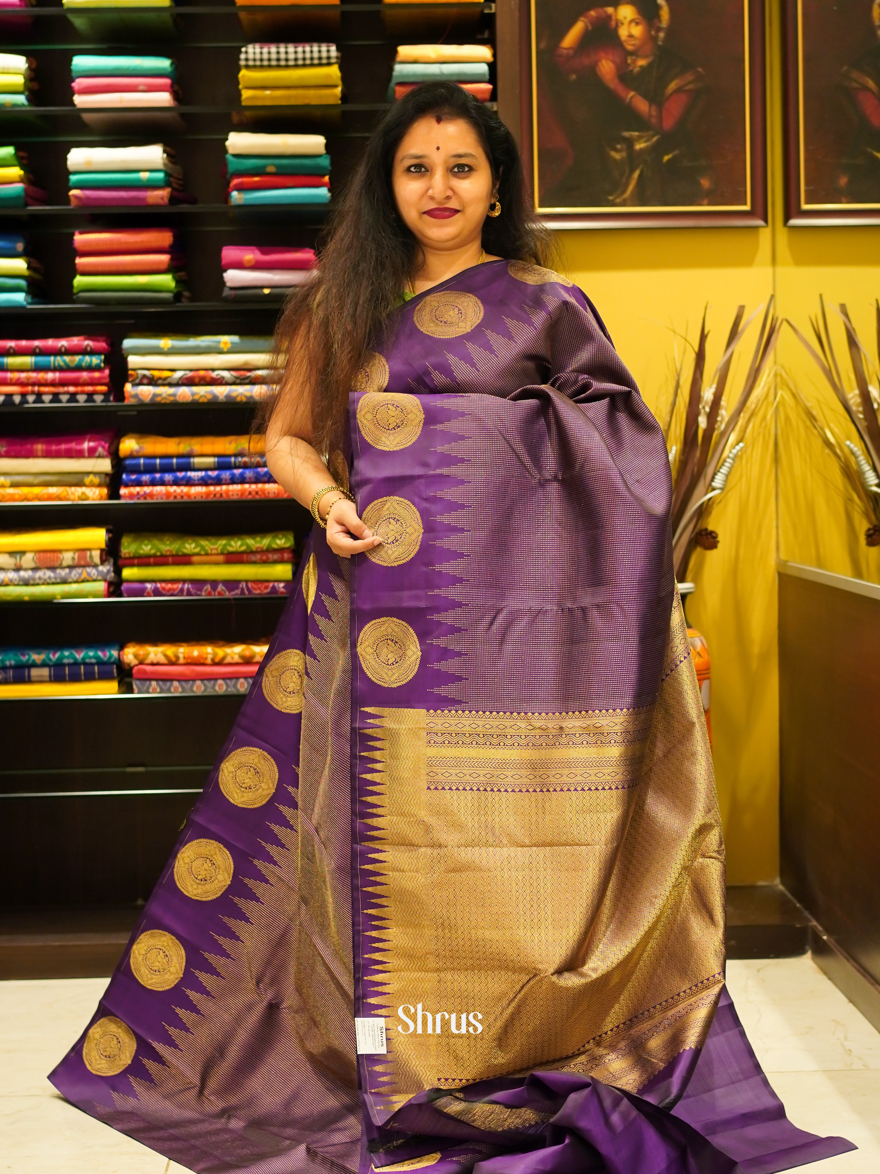 Purple (Single tone) - Kanchipuram silk Saree