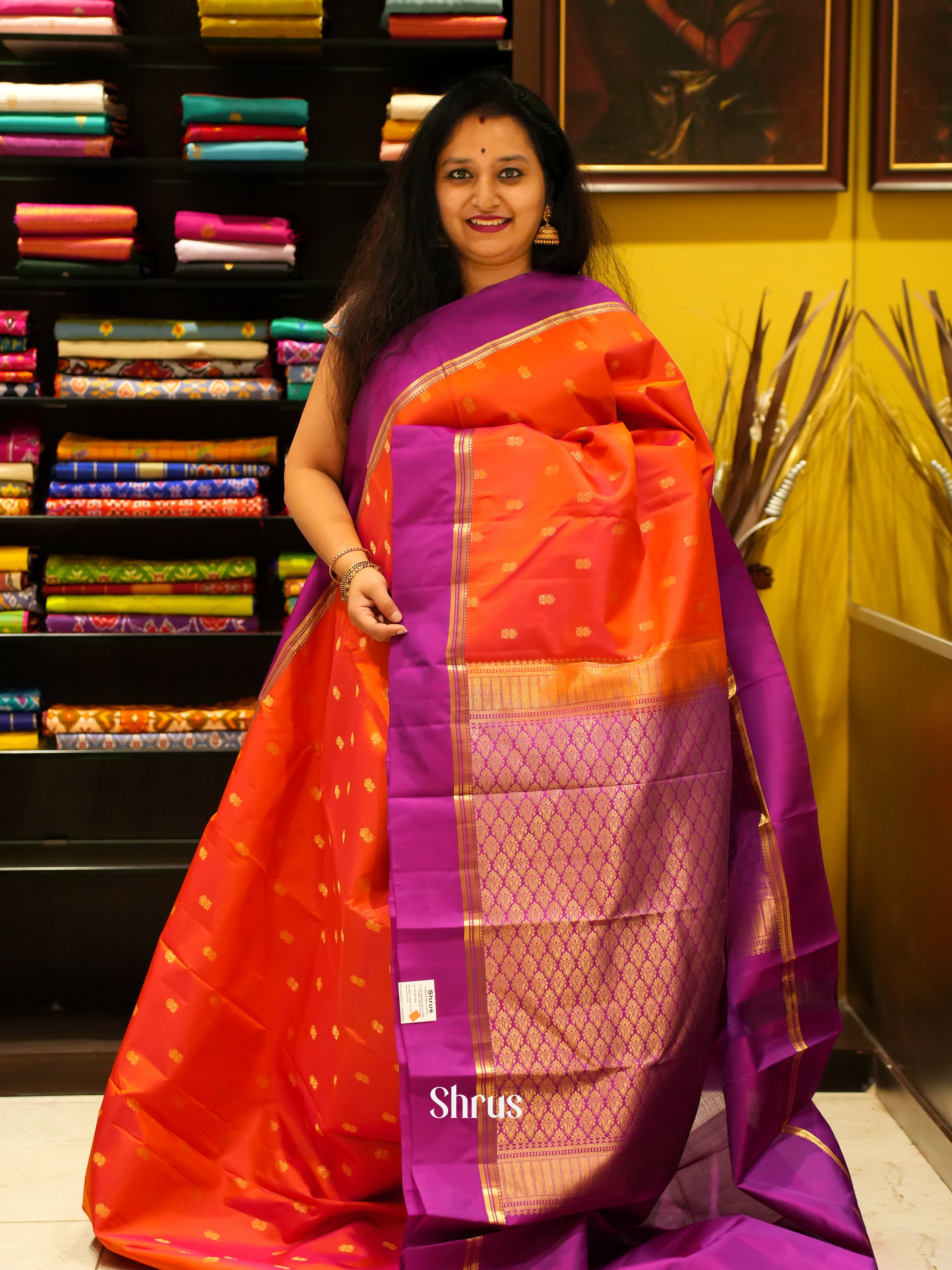 Orange & Purple  - Kanchipuram silk Saree