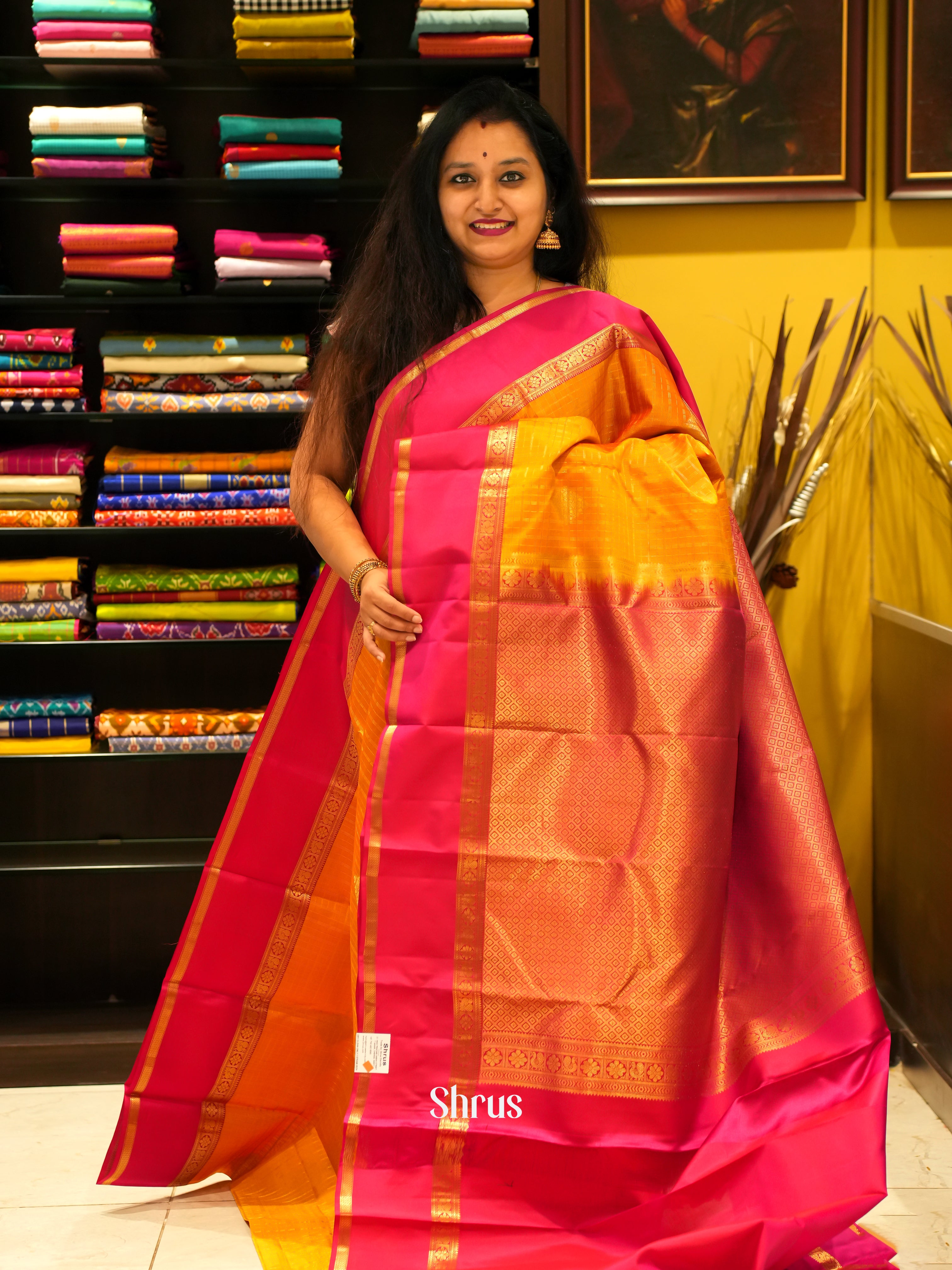 Yellow & Pink - Kanchipuram silk Saree