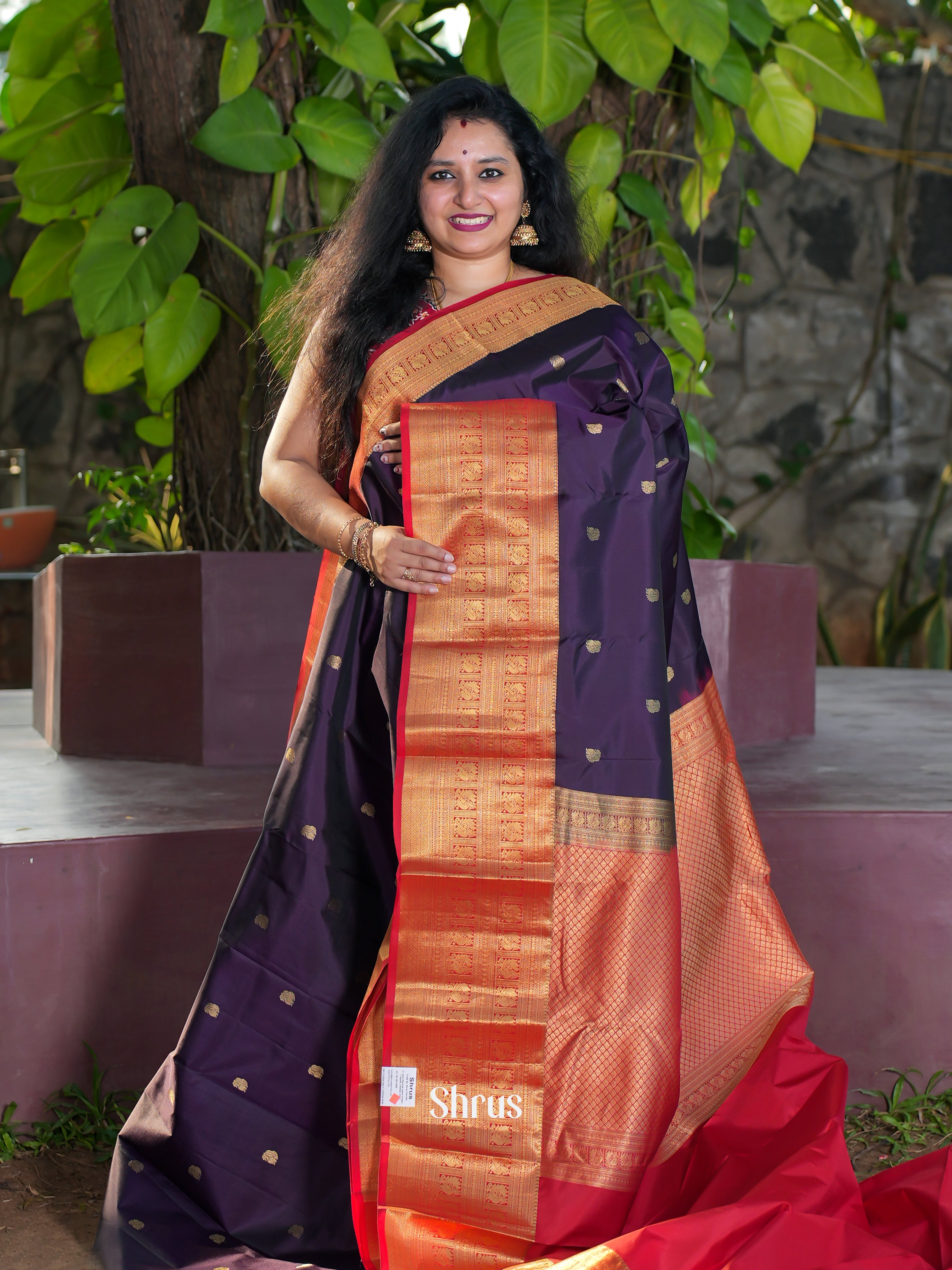 Violet & Red  - Korvai Kanchipuram silk