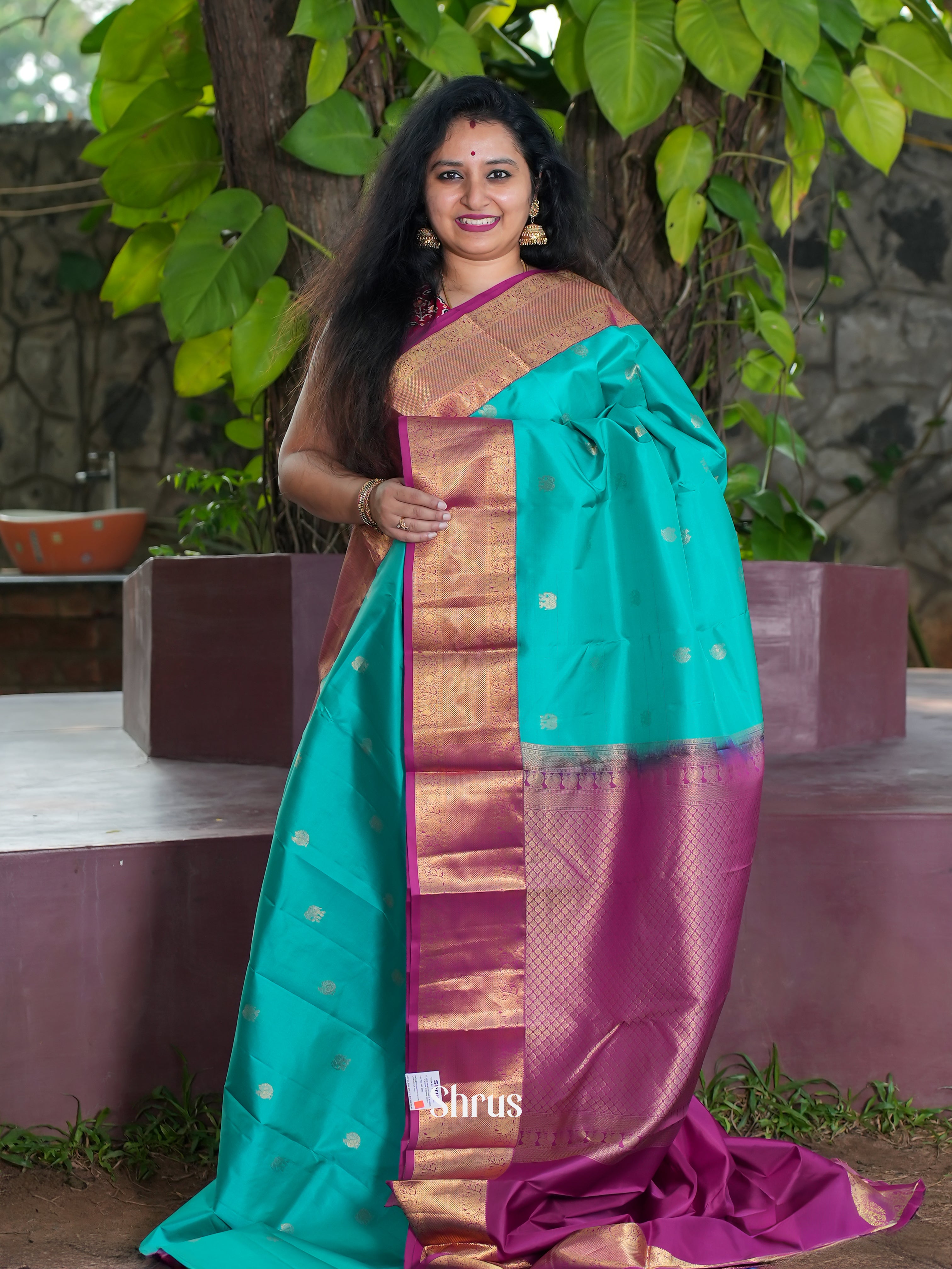 Teal & Pink - Kanchipuram silk