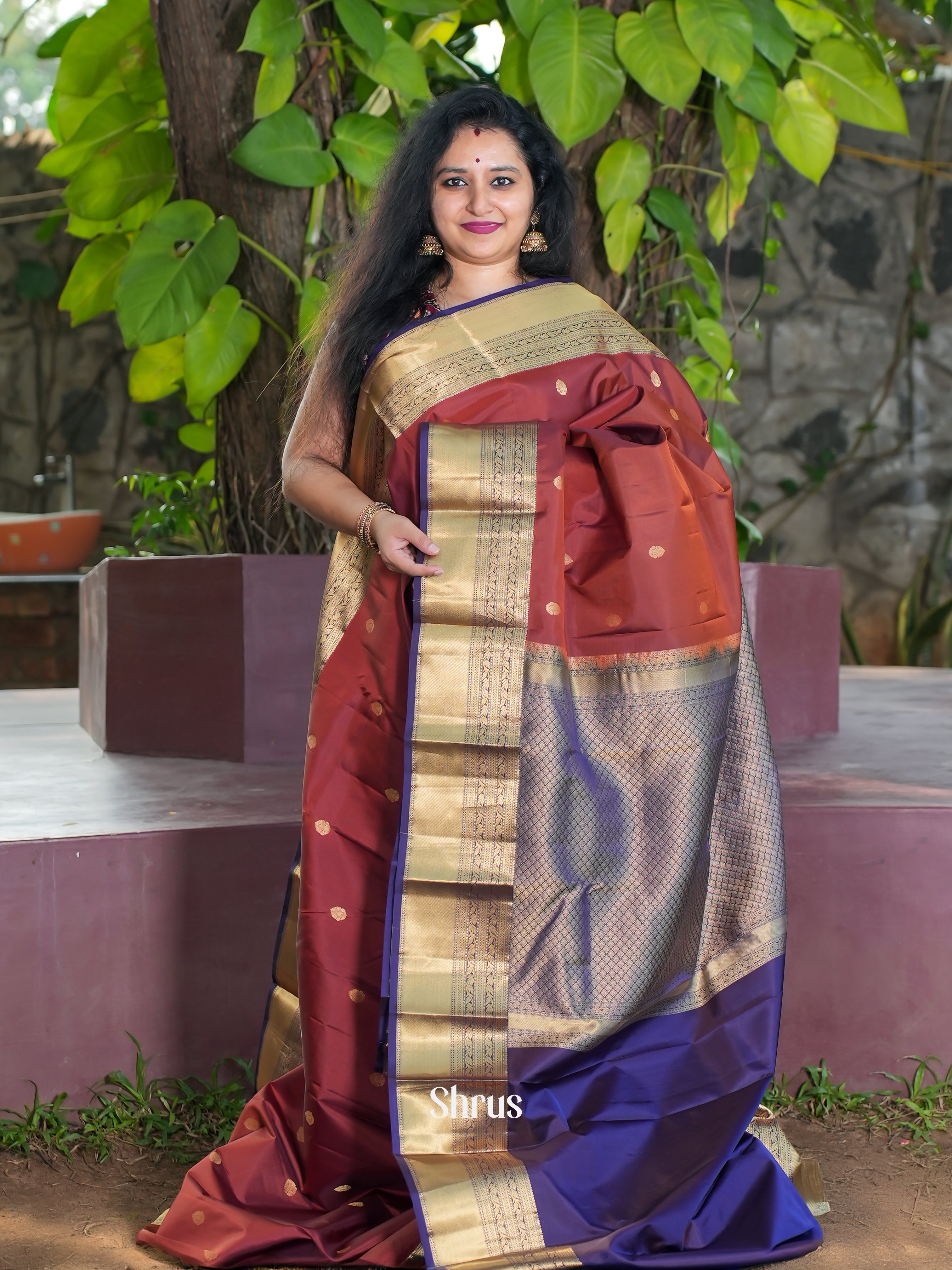 Brown & Violet - Kanchipuram silk