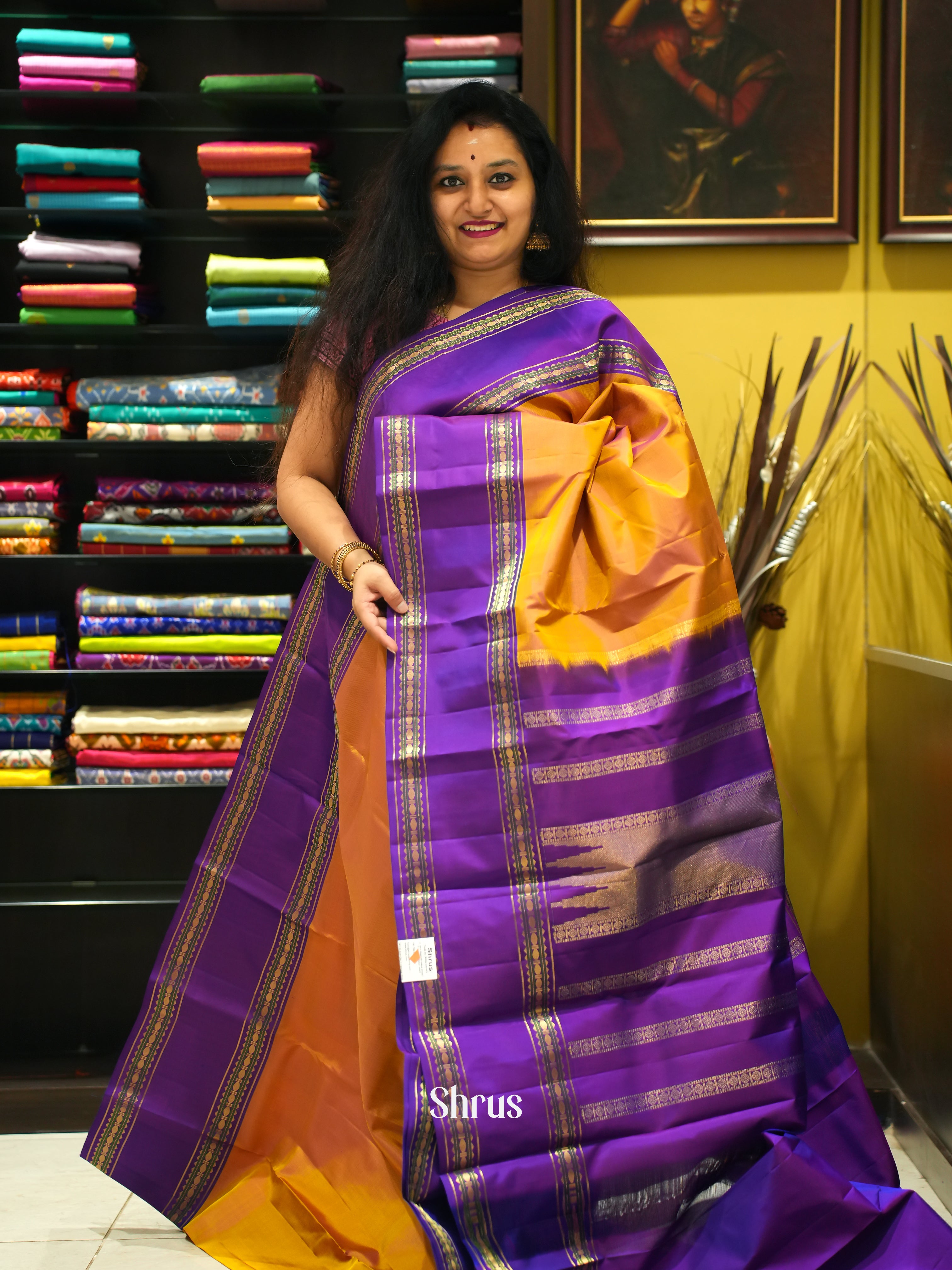 Orange & Purple - Kanchipuram silk Saree