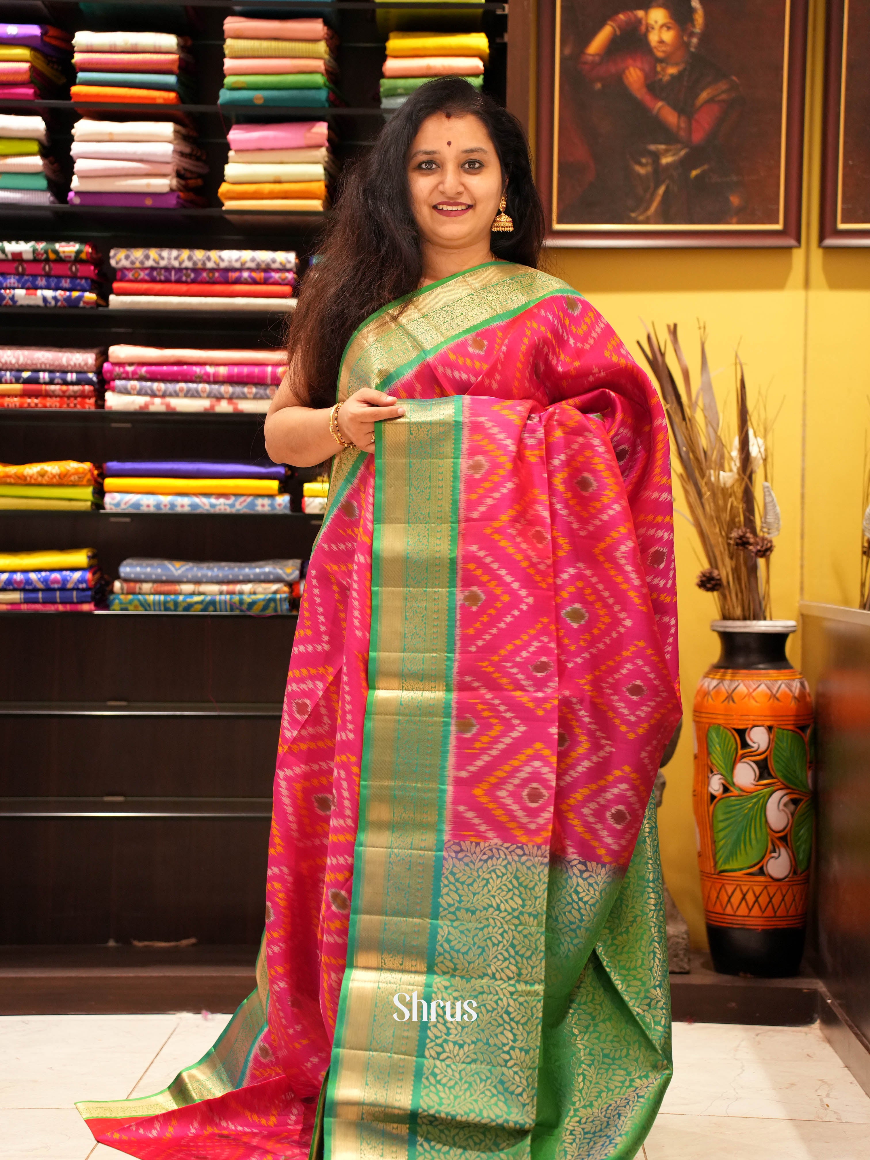 Red & Green- Soft Silk  Saree