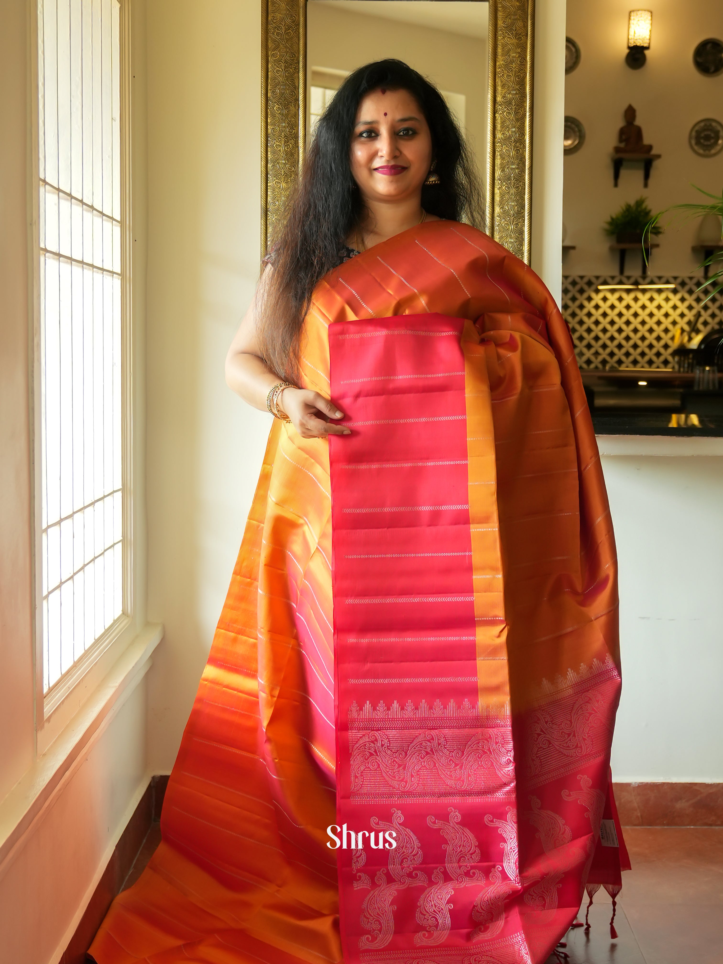 Orange & Reddish Pink - Soft Silk Saree