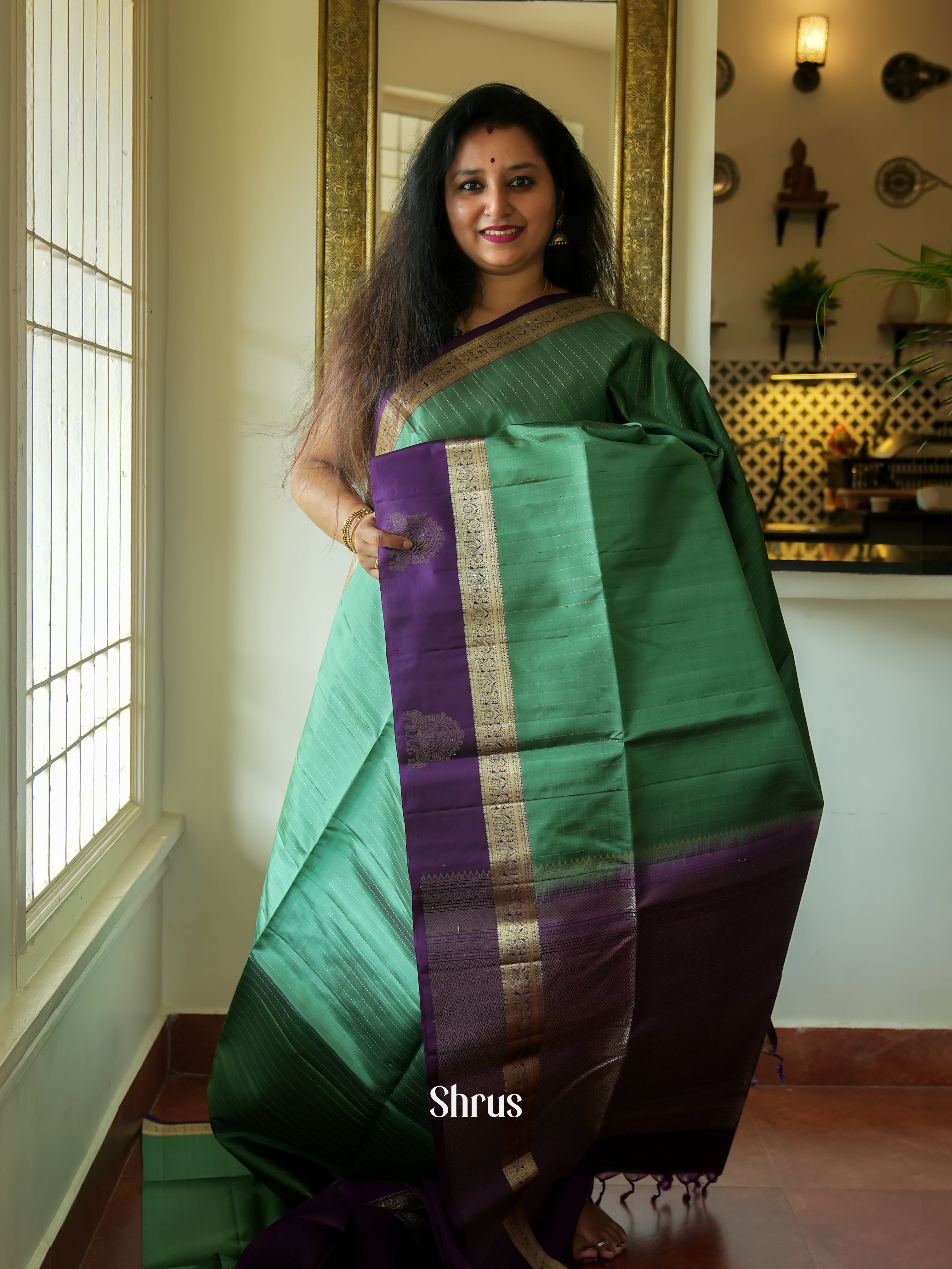 Green & Purple - Soft Silk Saree