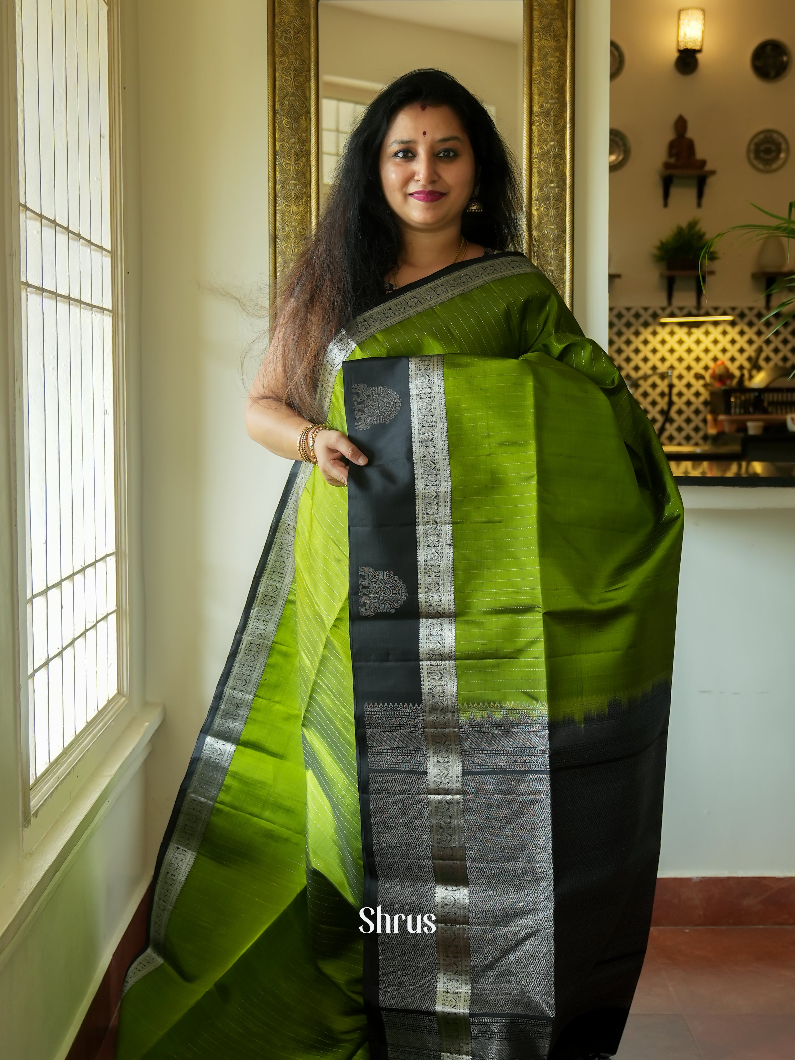 Light Green & Dark Green - Soft Silk Saree