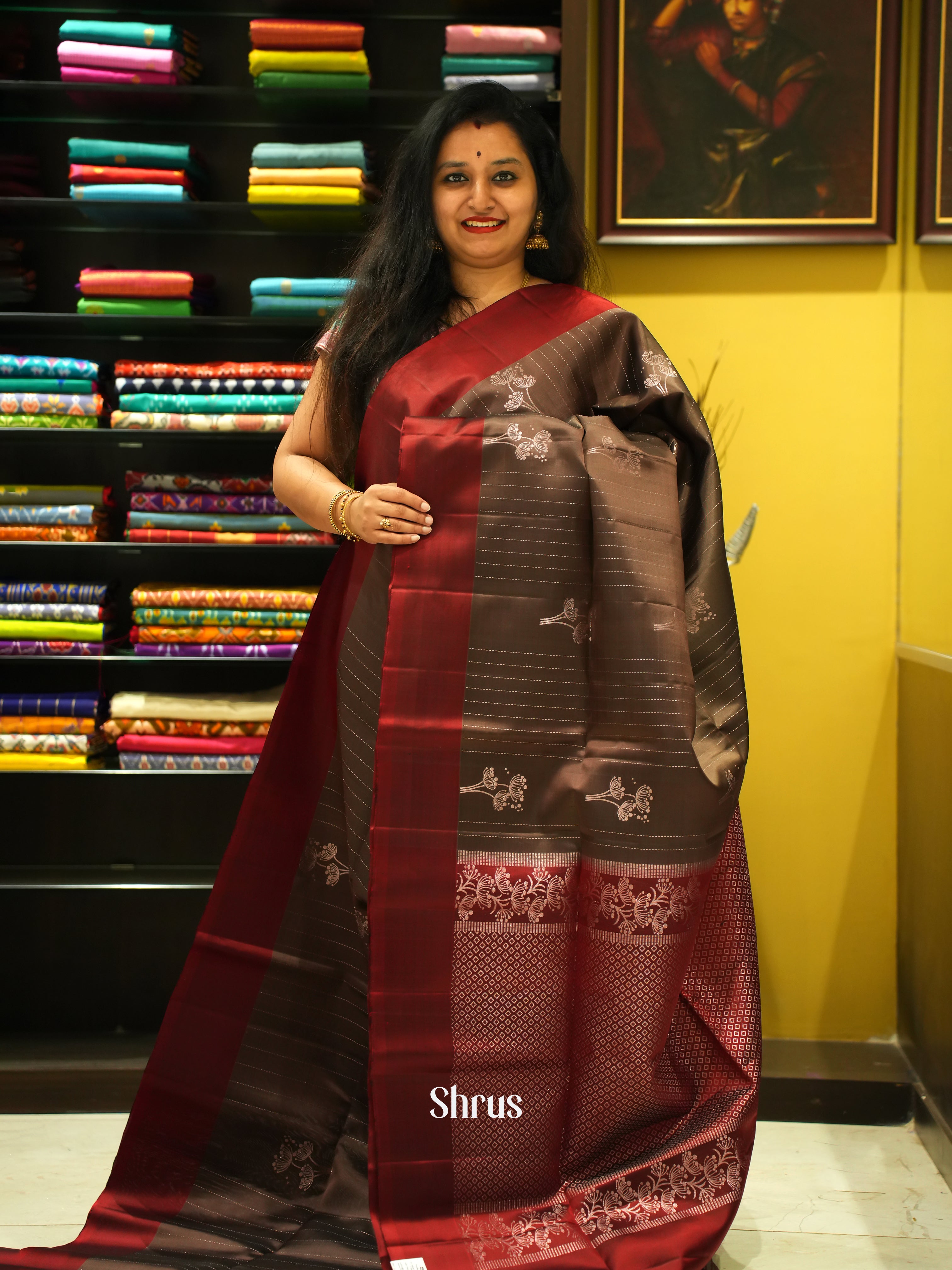 Brown & Maroon - Soft Silk Saree