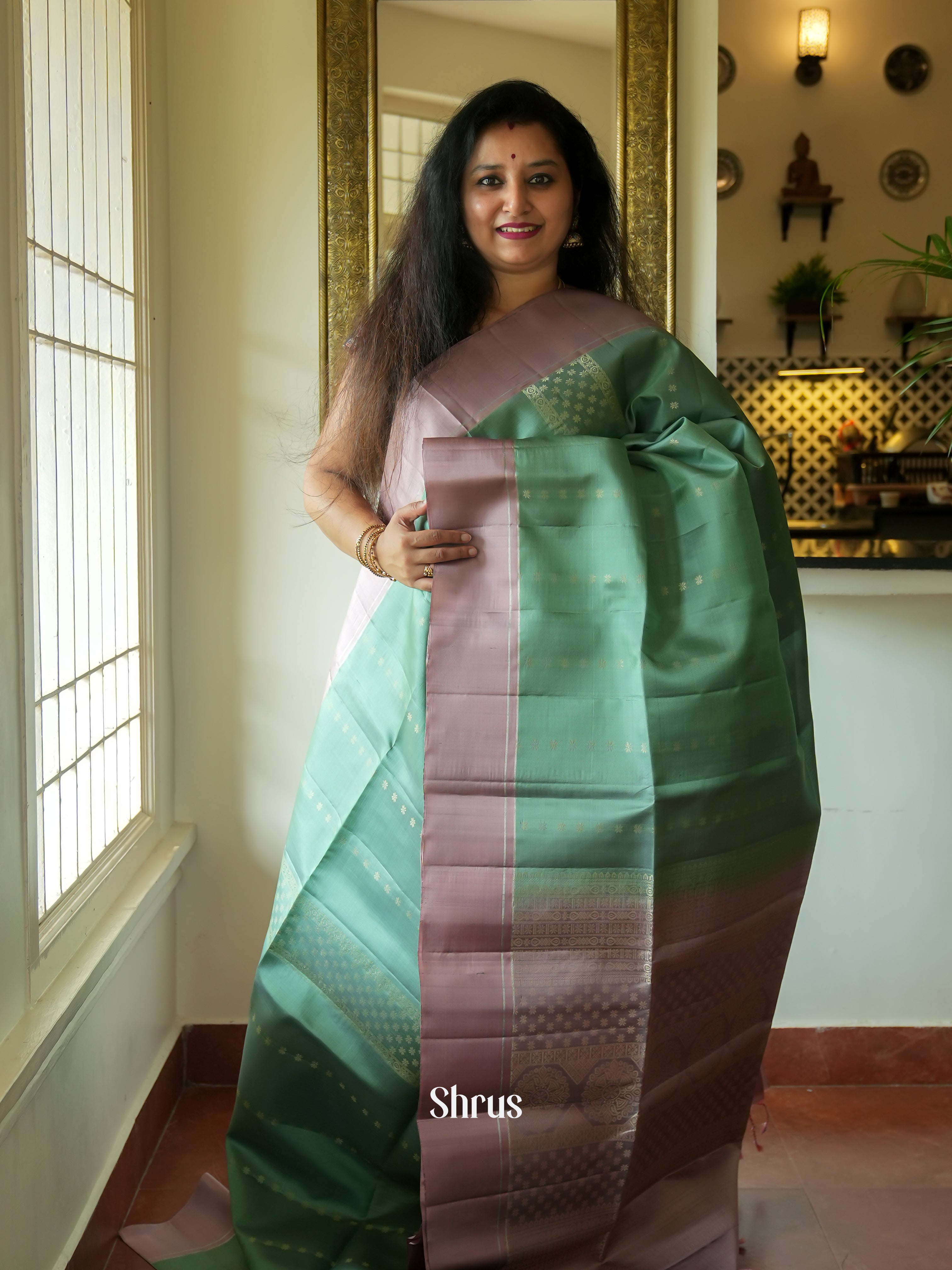 Green & Dusty Pink - Soft Silk Saree