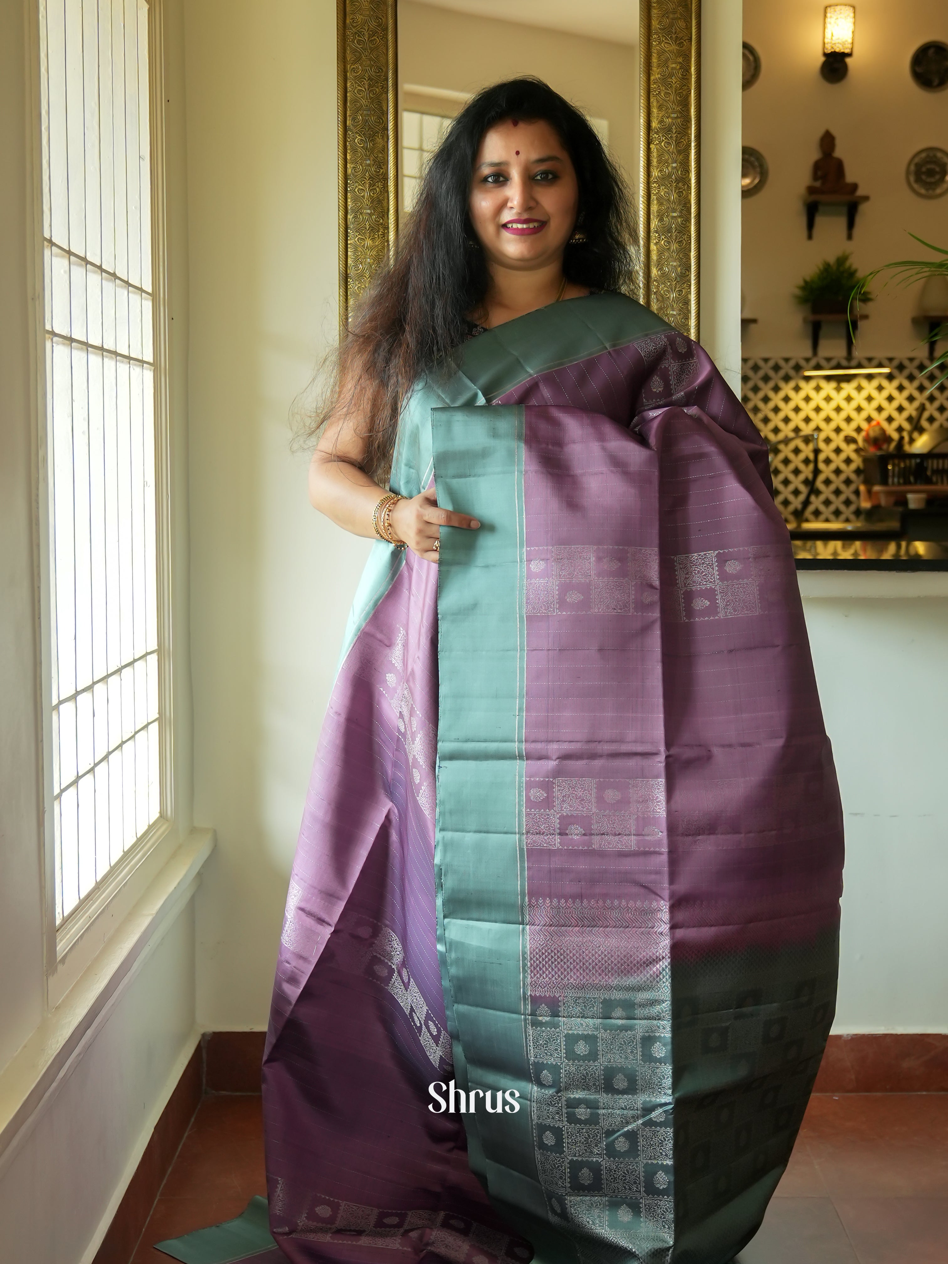 Lavender & Grey Green - Soft Silk Saree