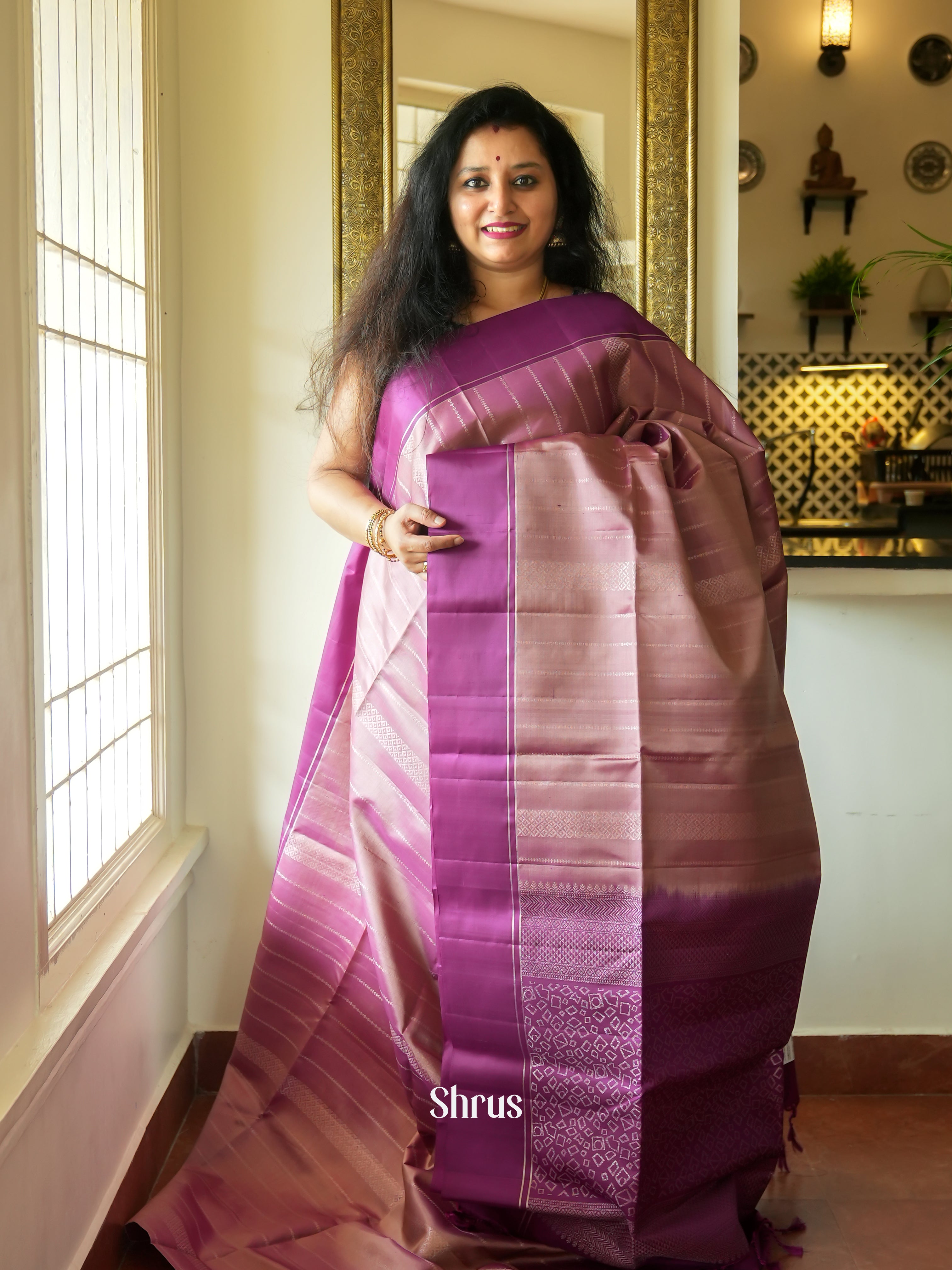 Dusty Pink & Purple- Soft Silk Saree