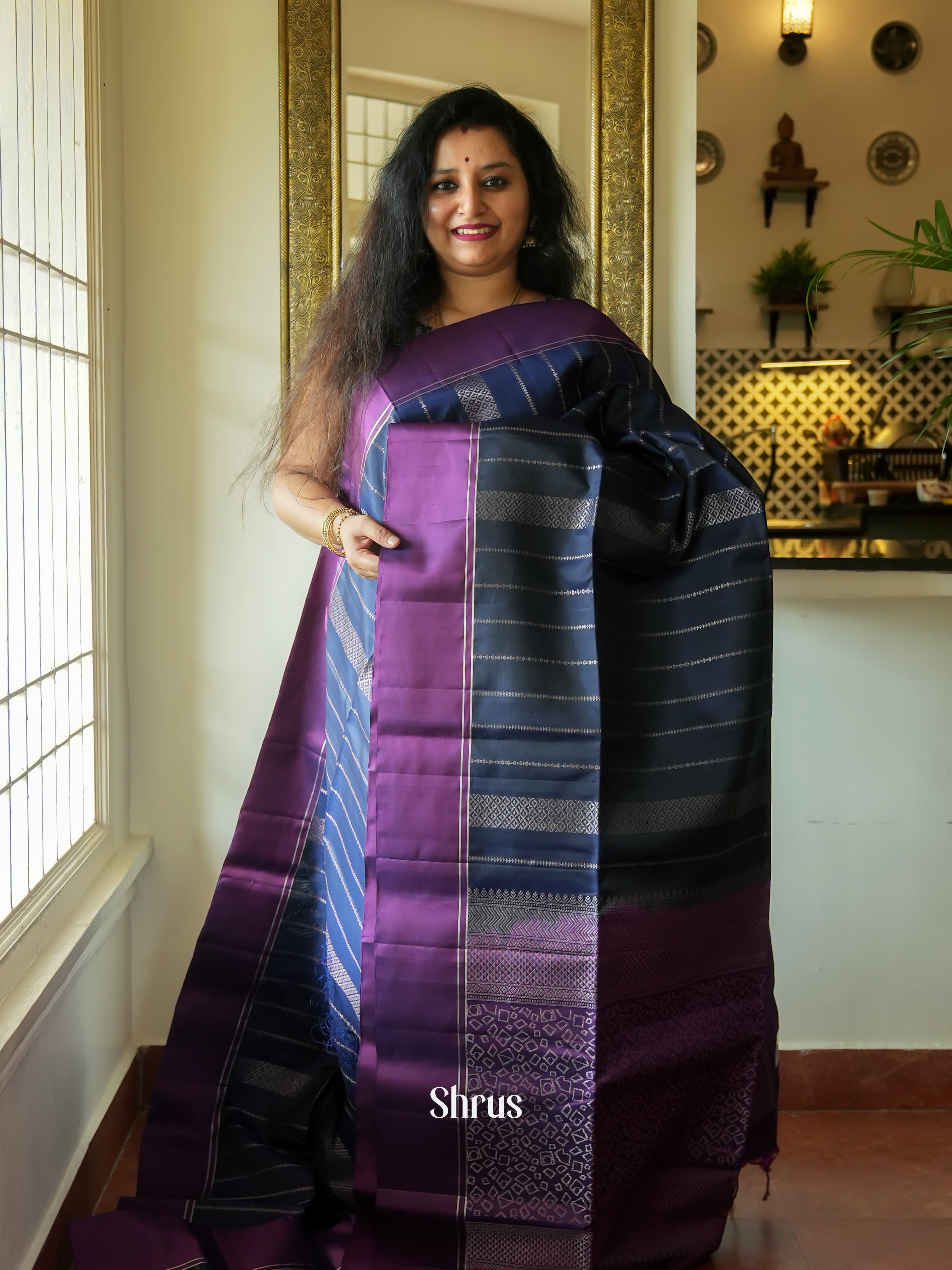 Blue & Purple - Soft Silk Saree