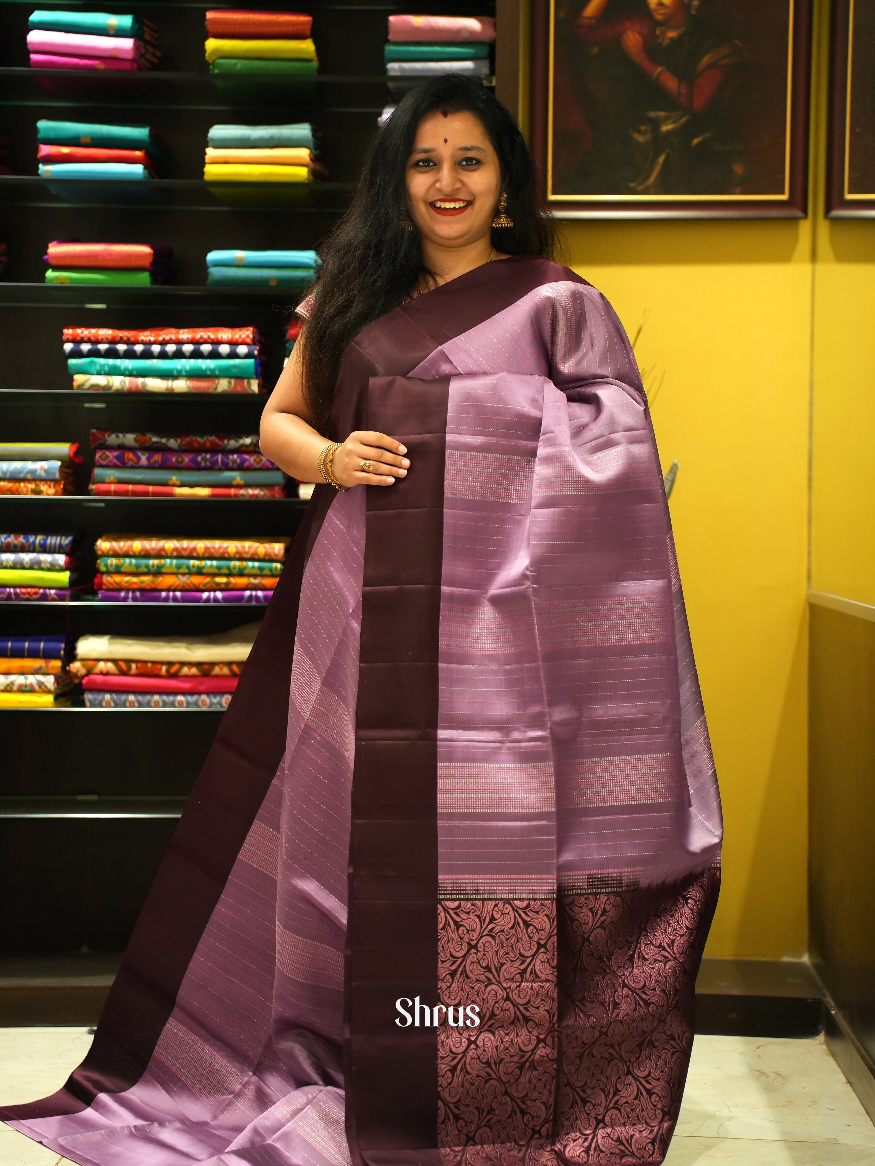 Purple & Coffee Brown- Soft Silk Saree