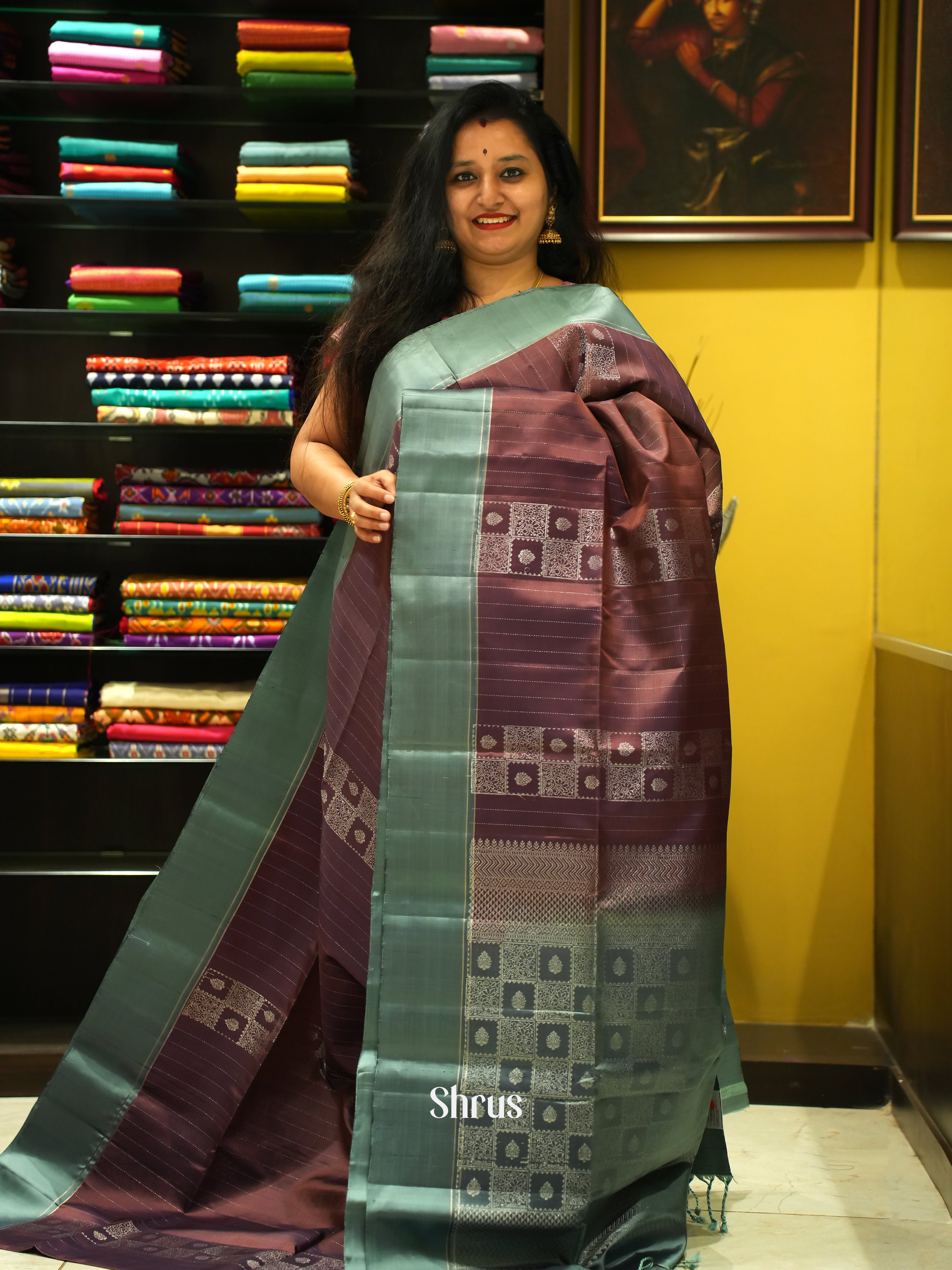 Brown & Green - Soft Silk Saree