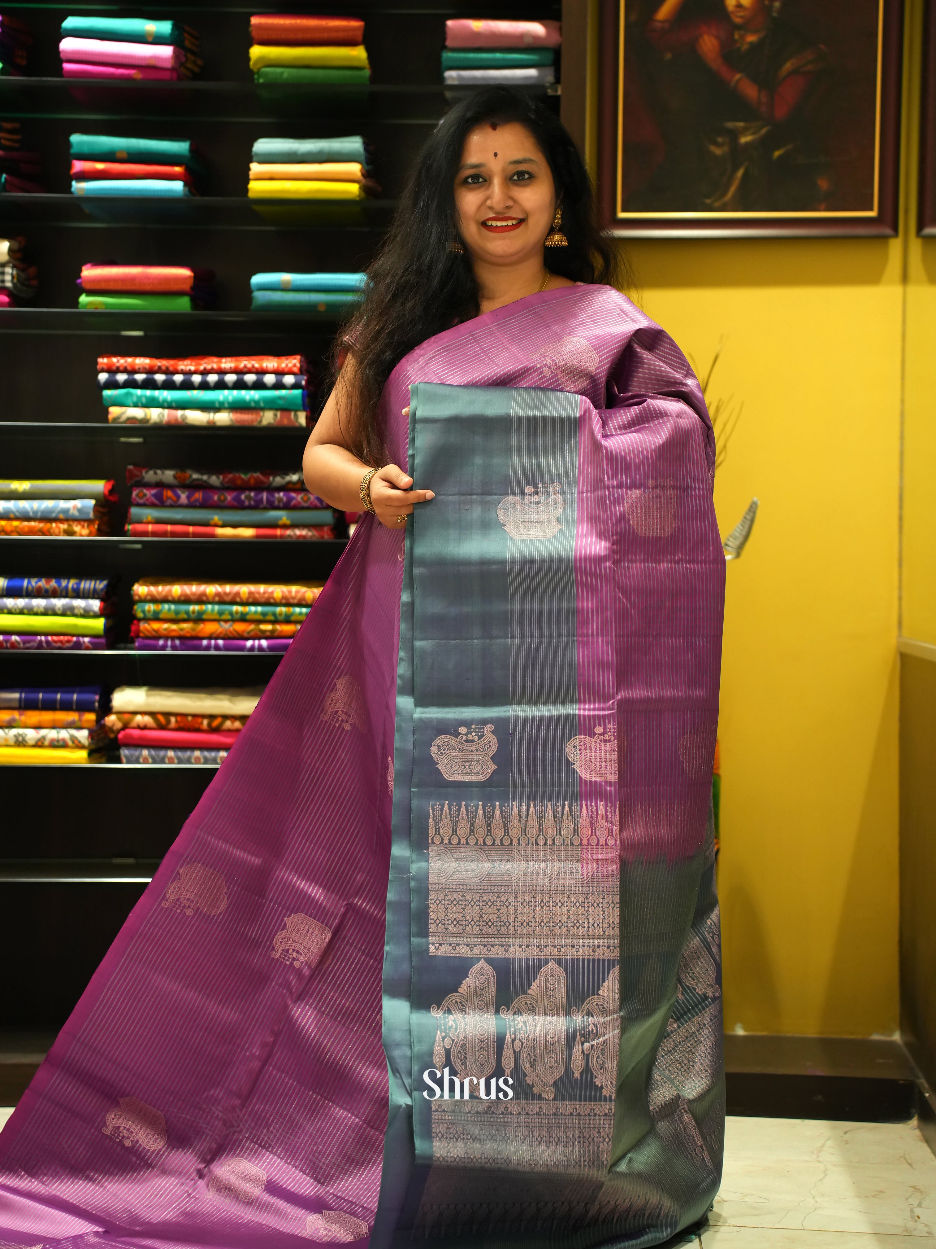 Pink & Grey - Soft Silk Saree