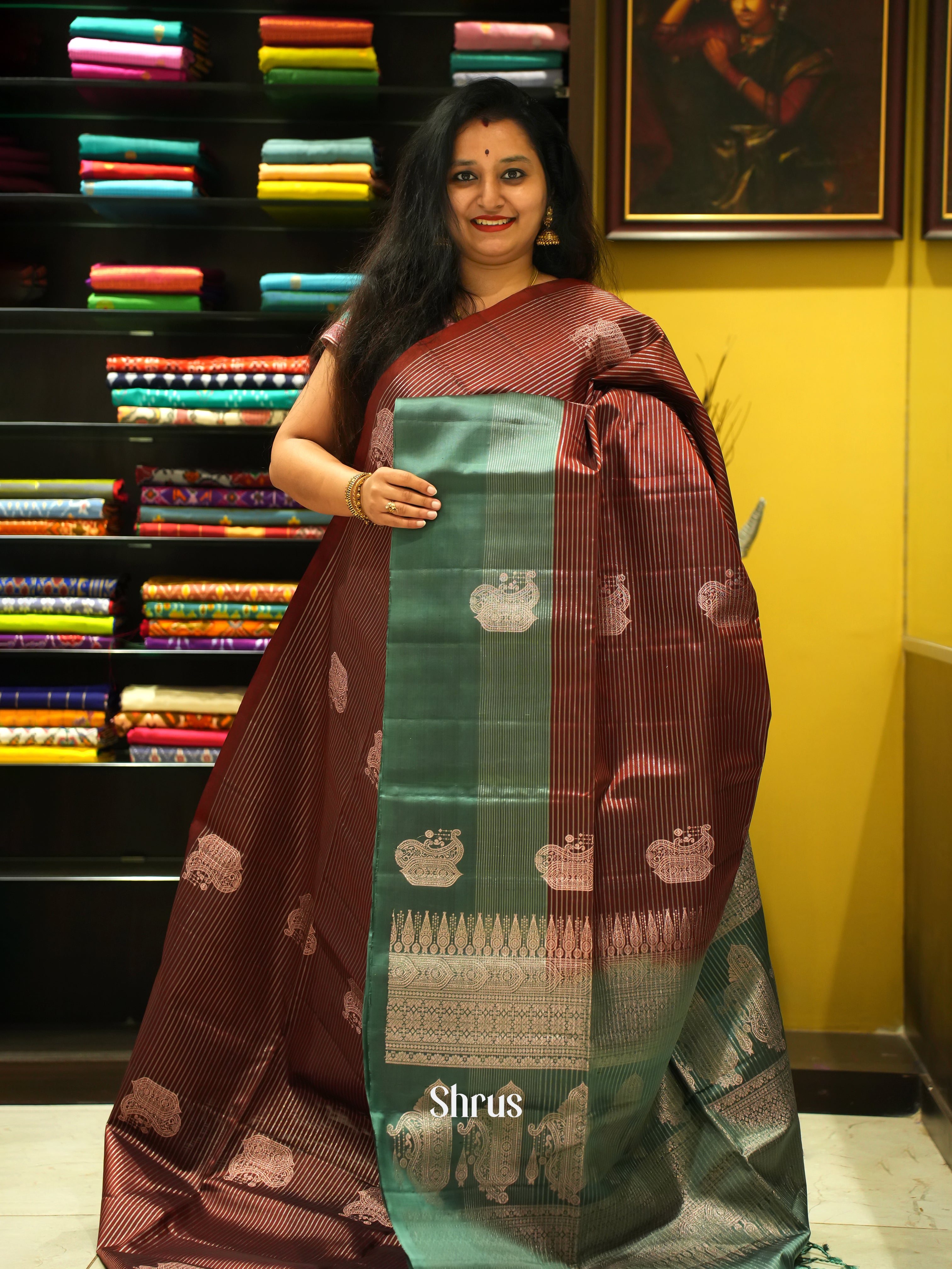 Maroon & Green - Soft Silk Saree