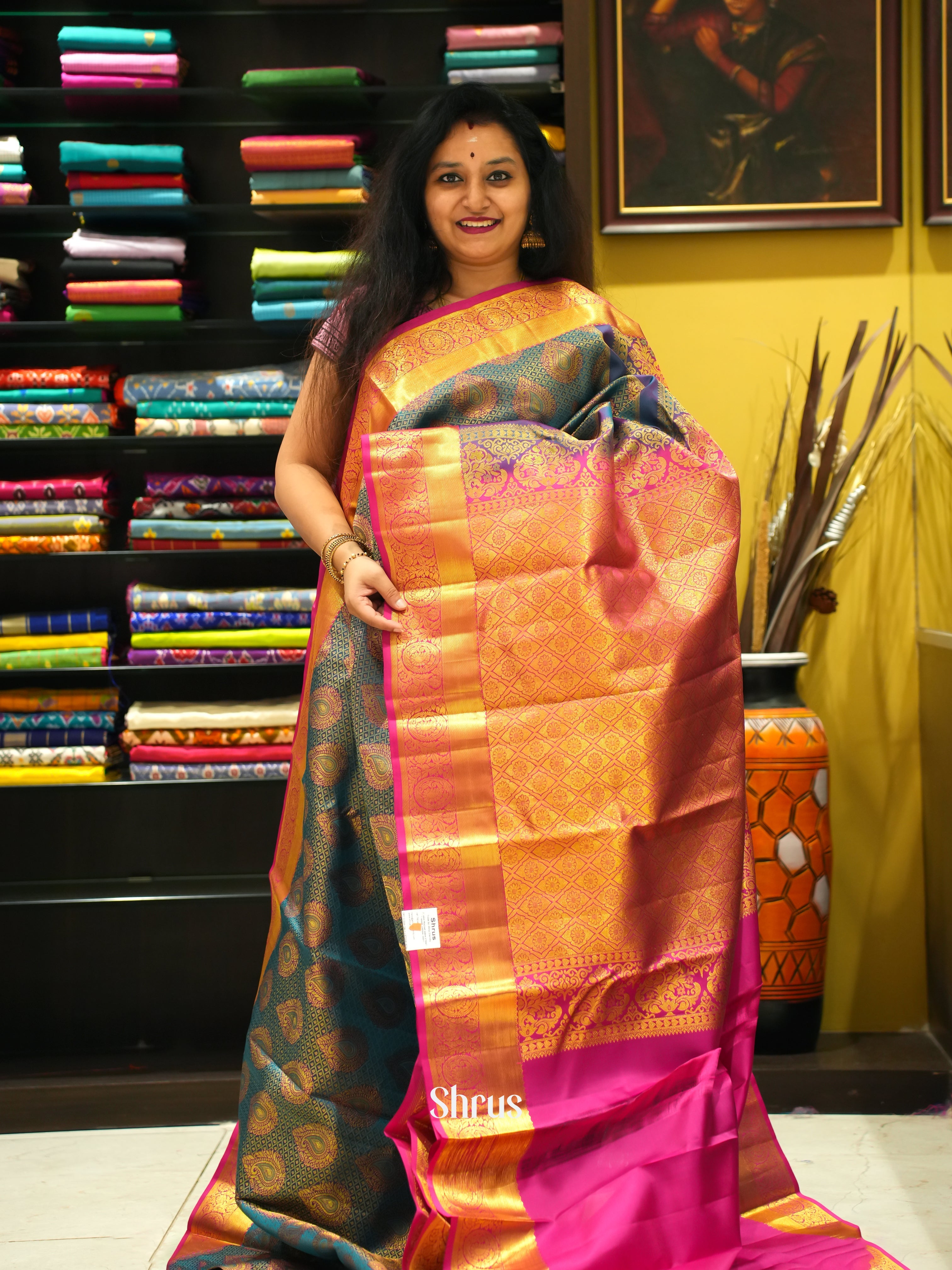 Blue & Pink - Korvai Kanchipuram silk Saree