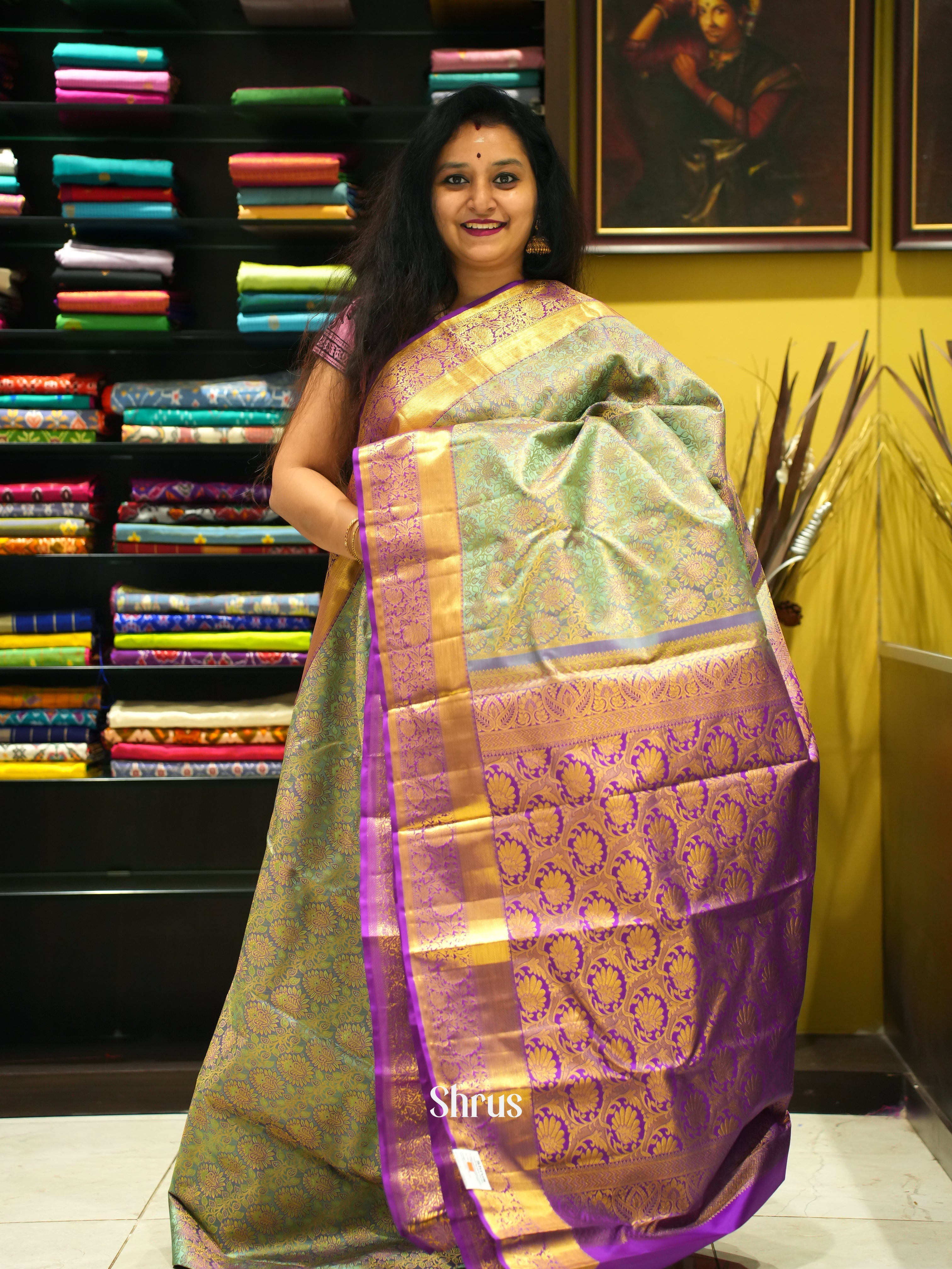 Green & Purple  - Kanchipuram silk Saree