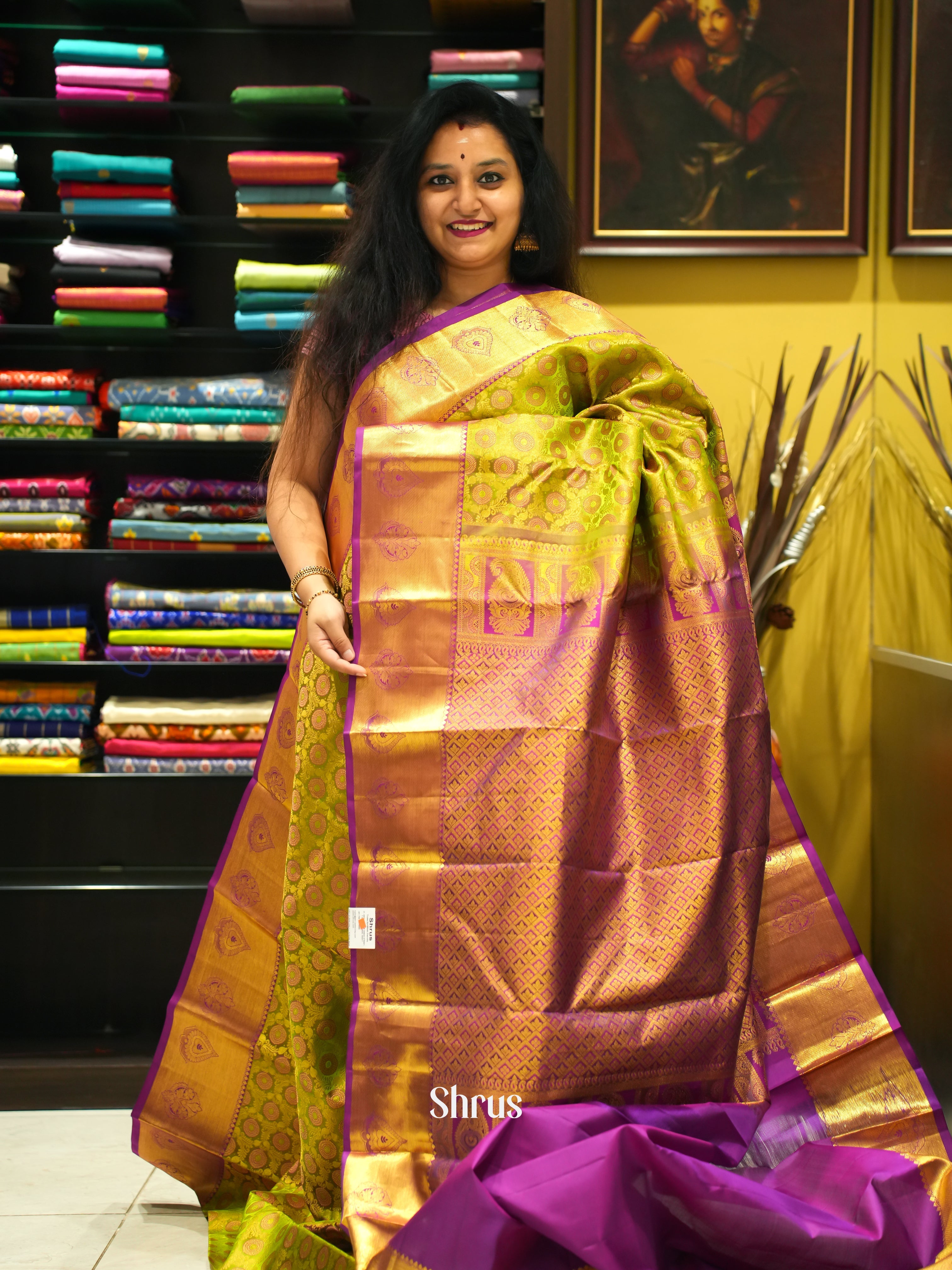 Green & Majenta Pink- Korvai Kanchipuram silk Saree