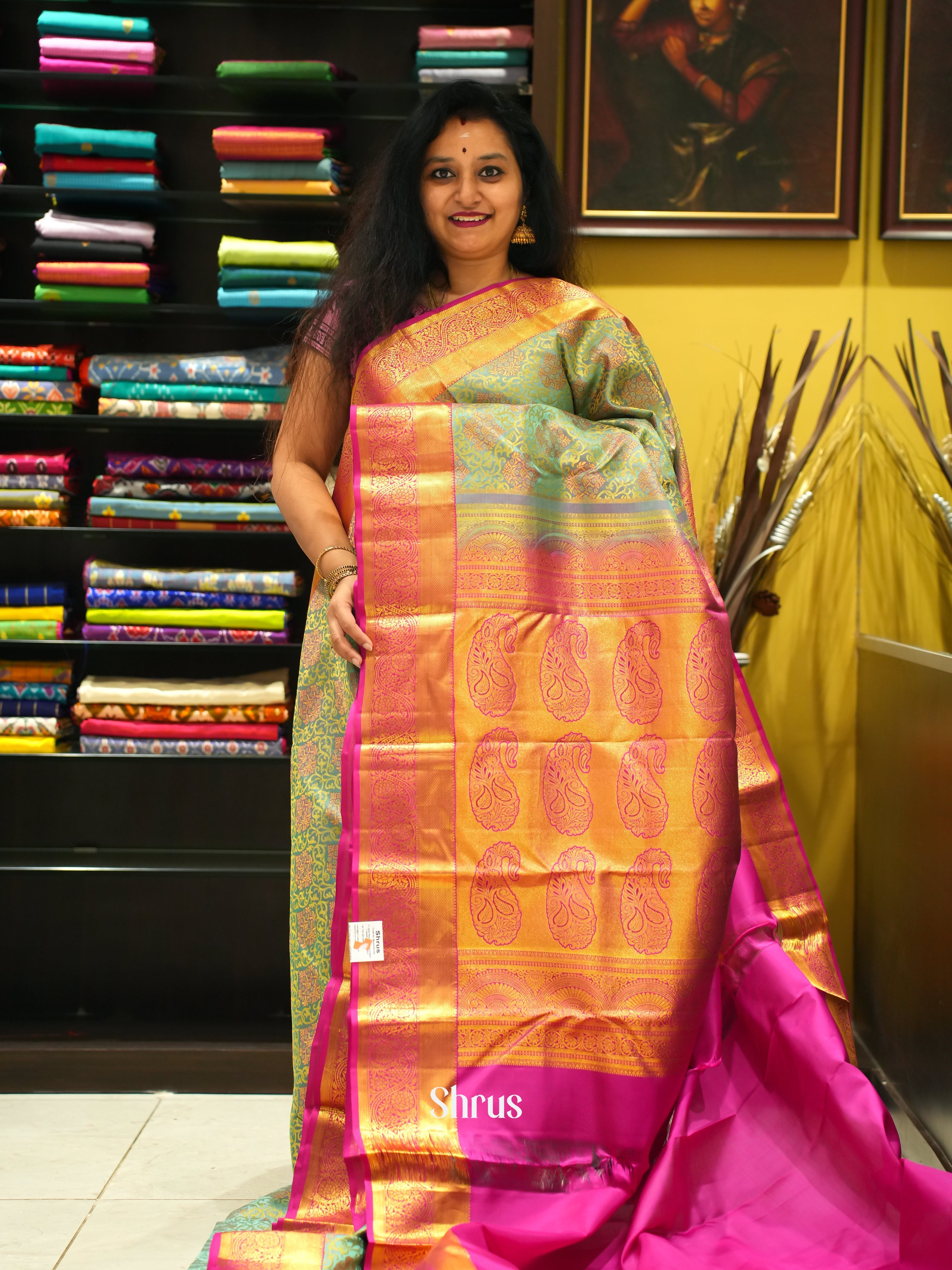 Green & Pink - Korvai Kanchipuram silk Saree