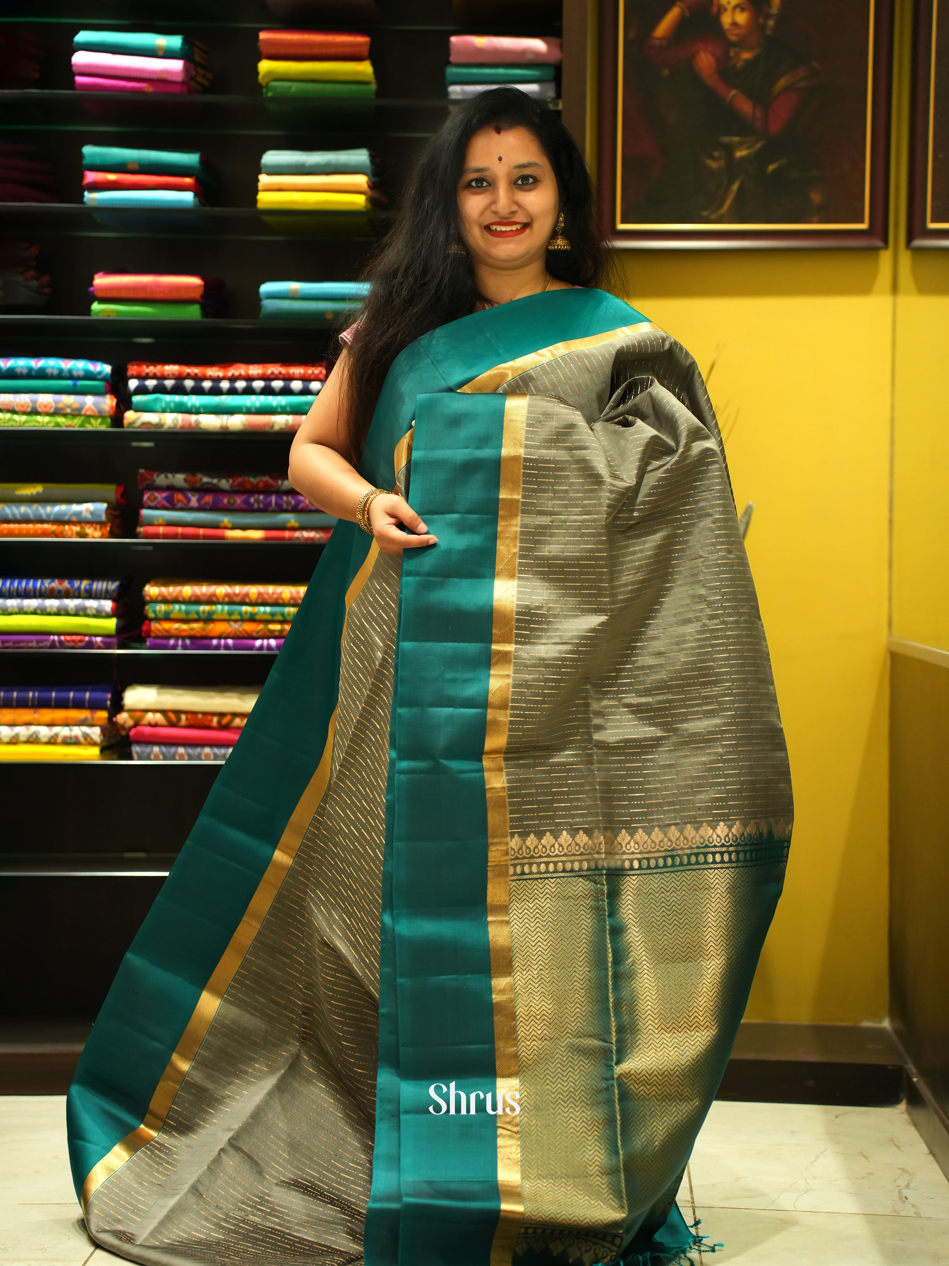 Grey & Green - Soft Silk Saree