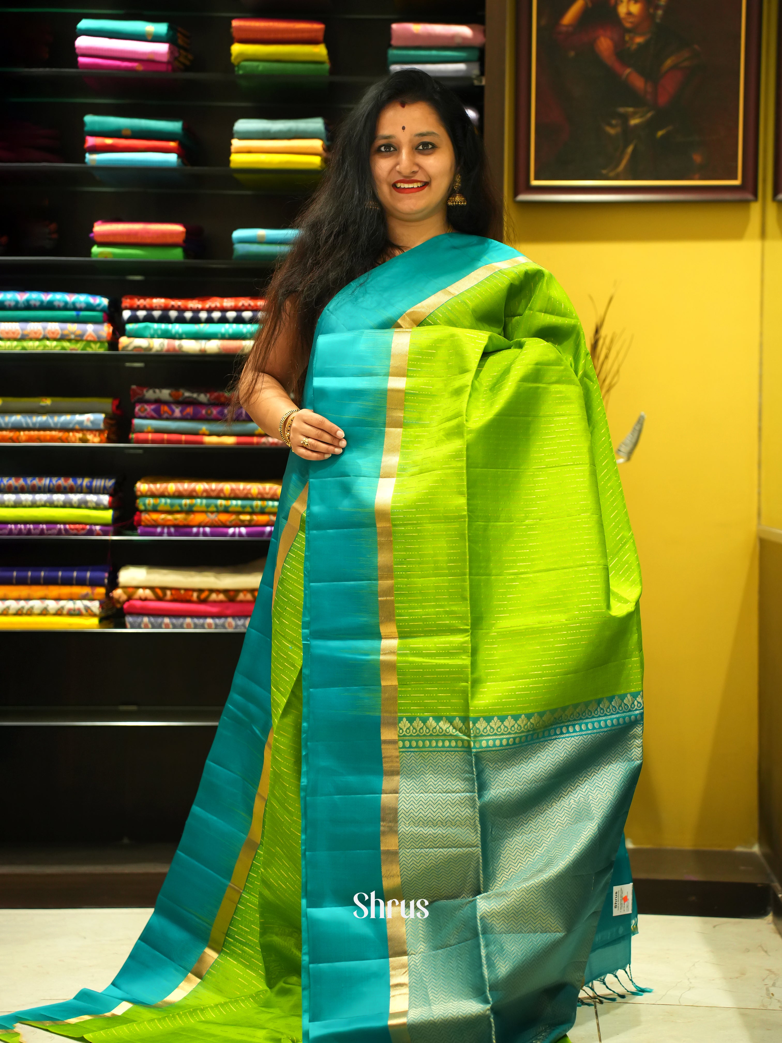 Light Green & Teal - Soft Silk Saree