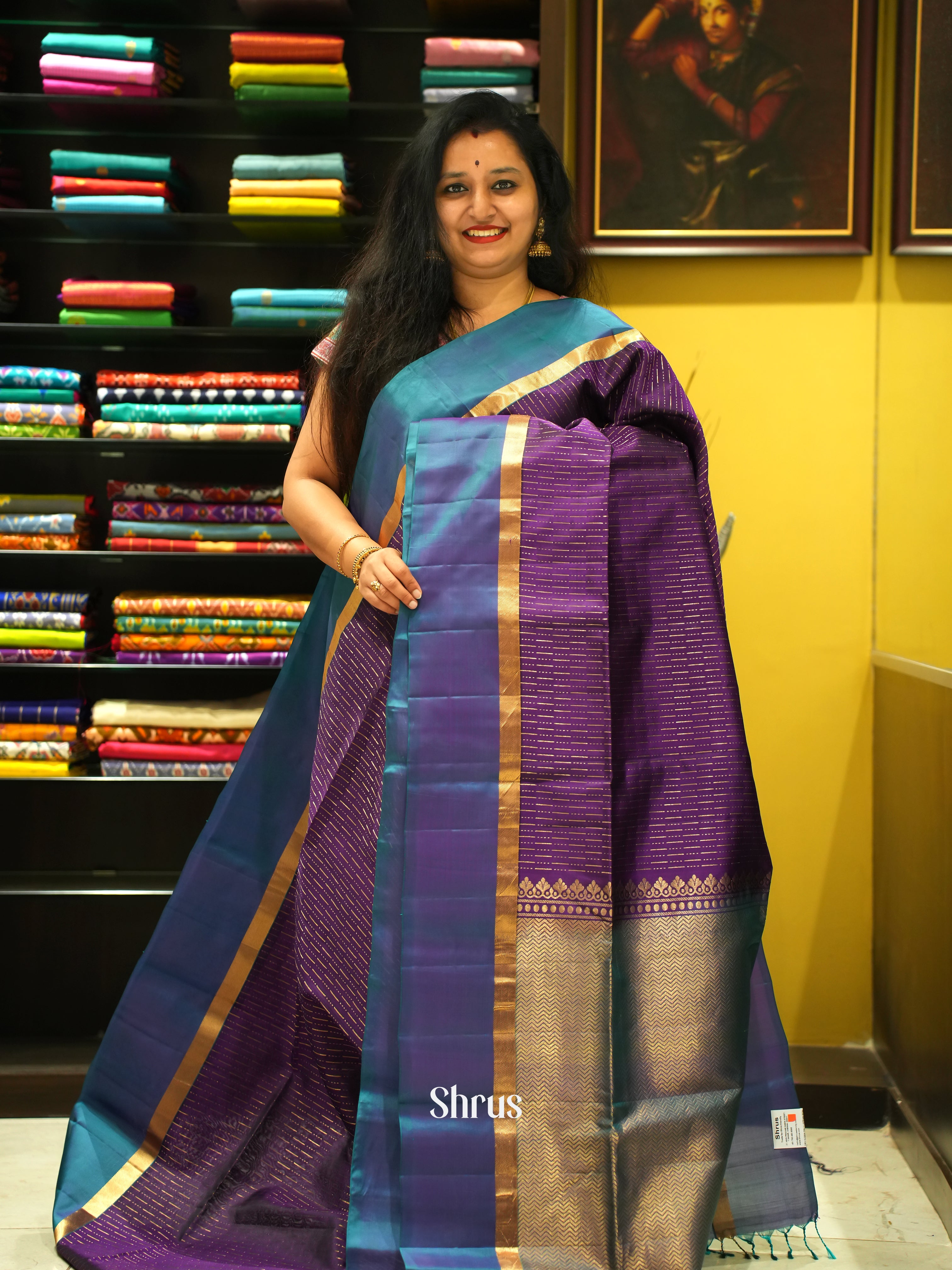 Violet & Blue - Soft Silk Saree