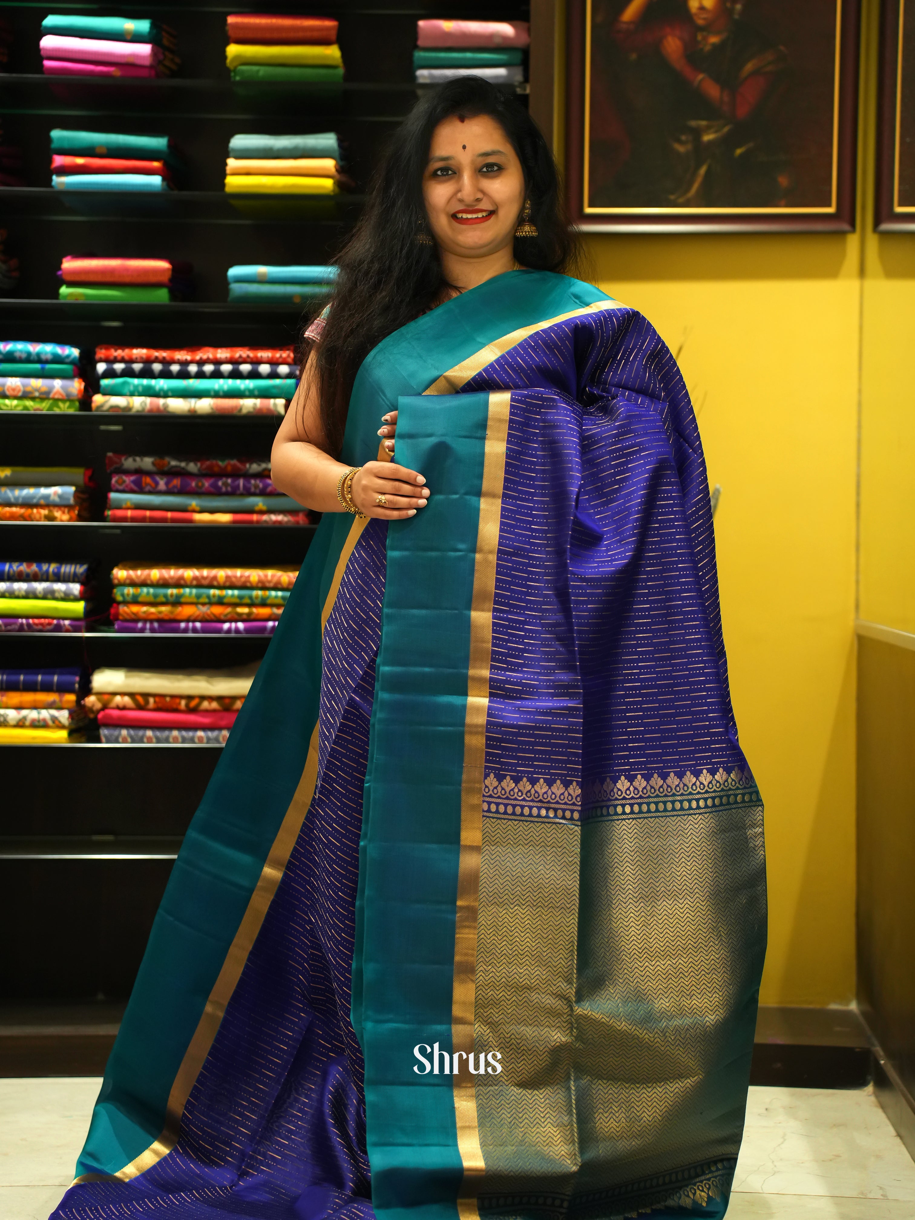 Blue & Teal Blue - Soft Silk Saree