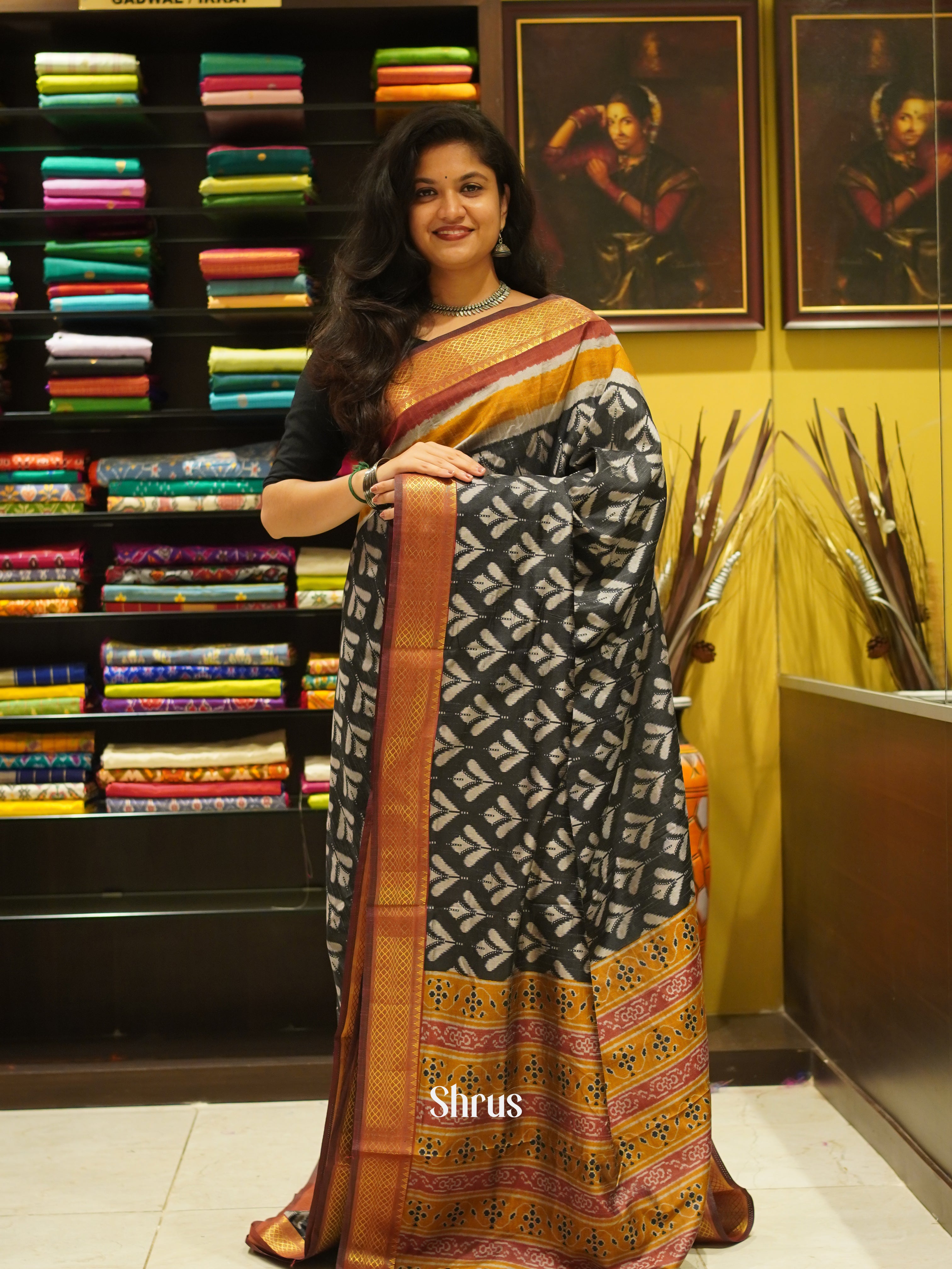 Black & Maroon - Semi Patola Saree