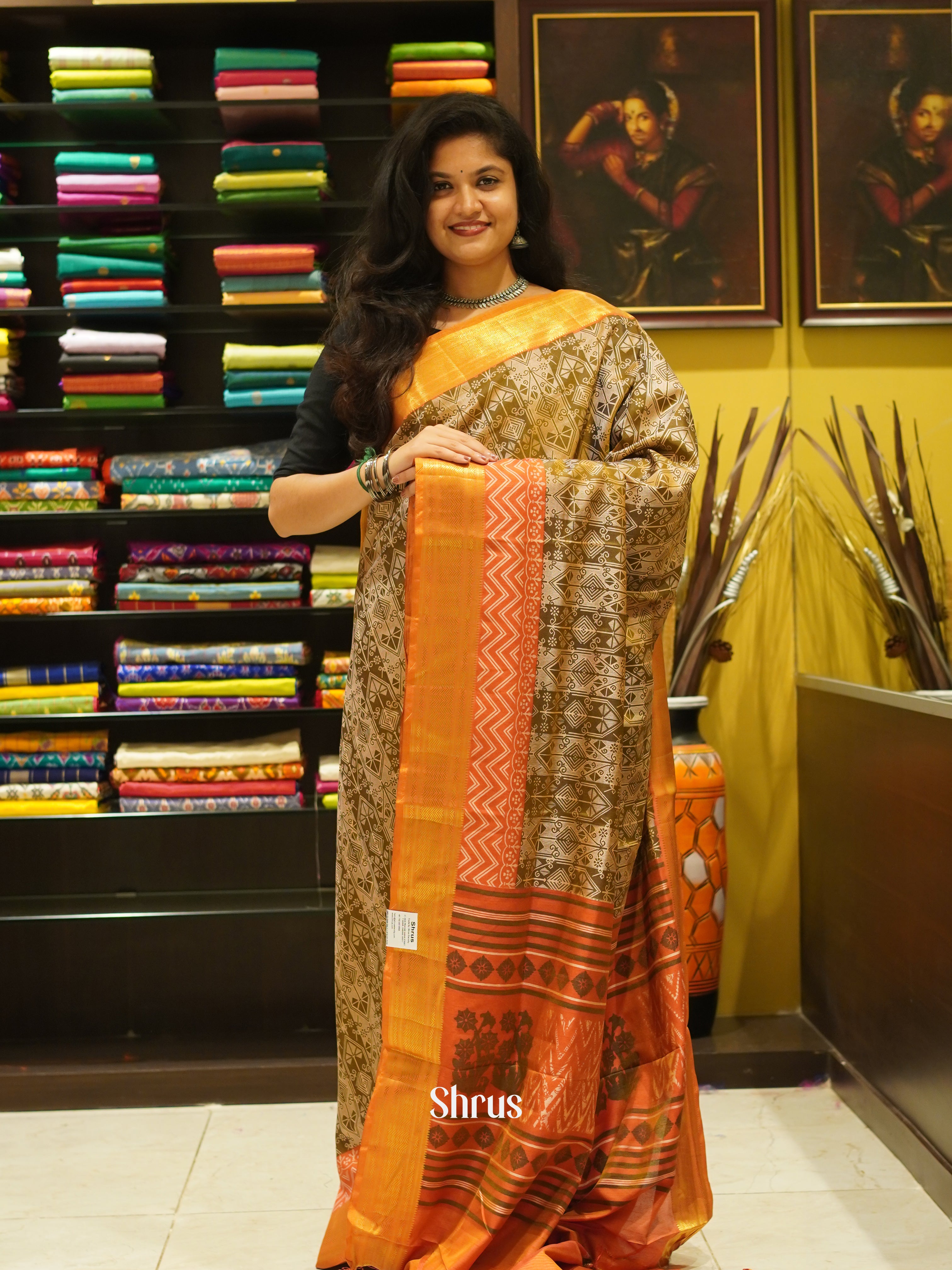 Brown & Orange - Semi Patola Saree