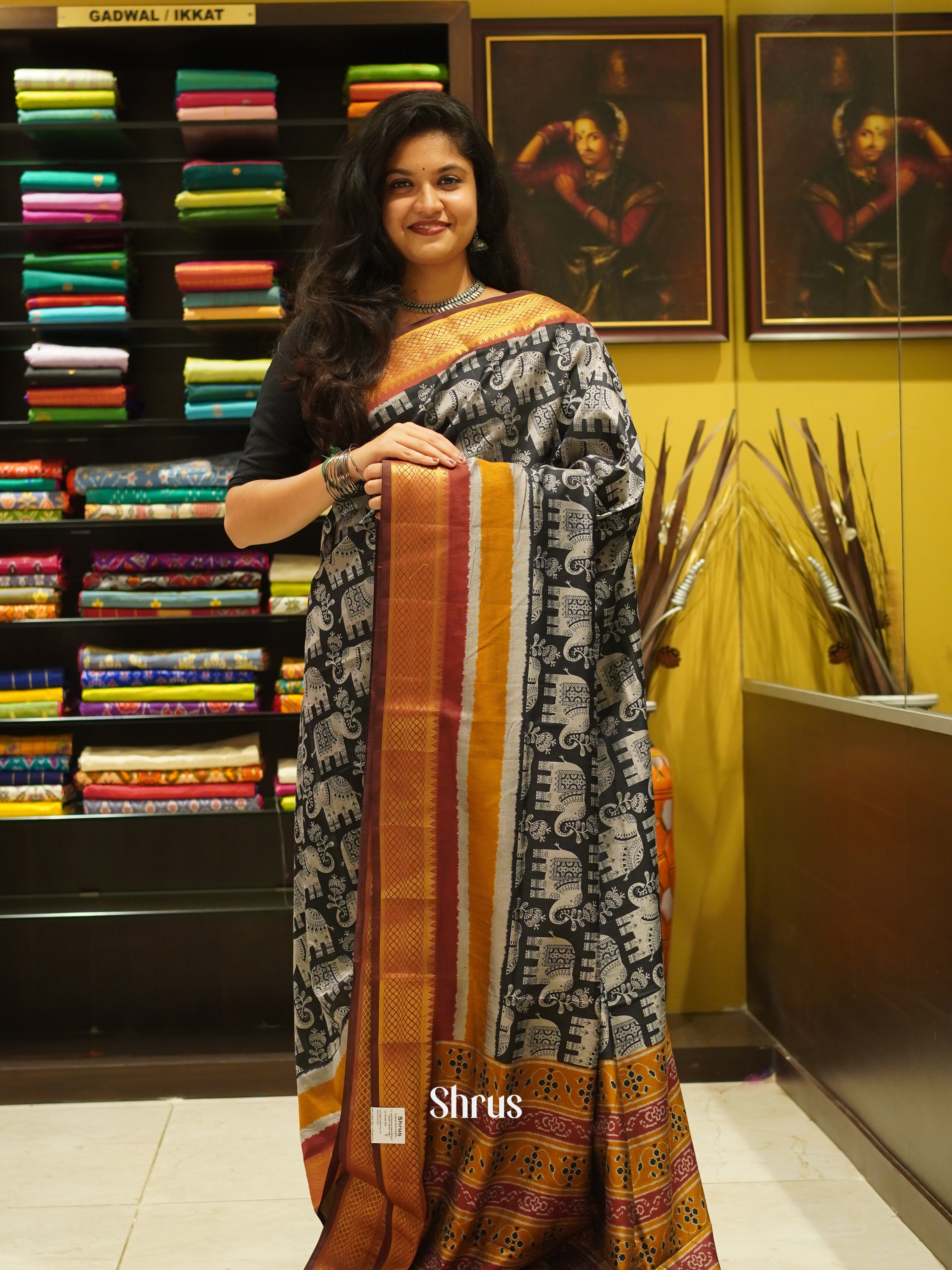 Black & Maroon - Semi Patola Saree