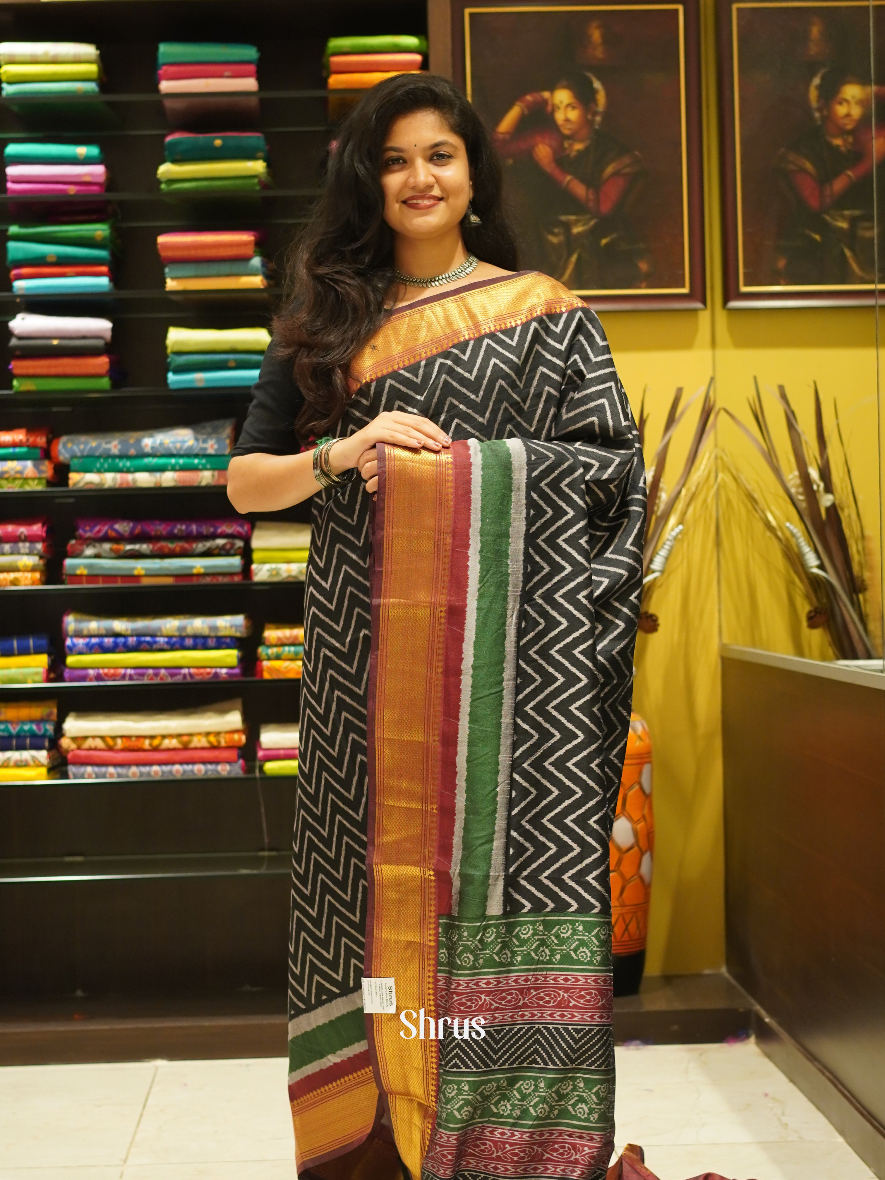 Black & Maroon - Semi Patola Saree